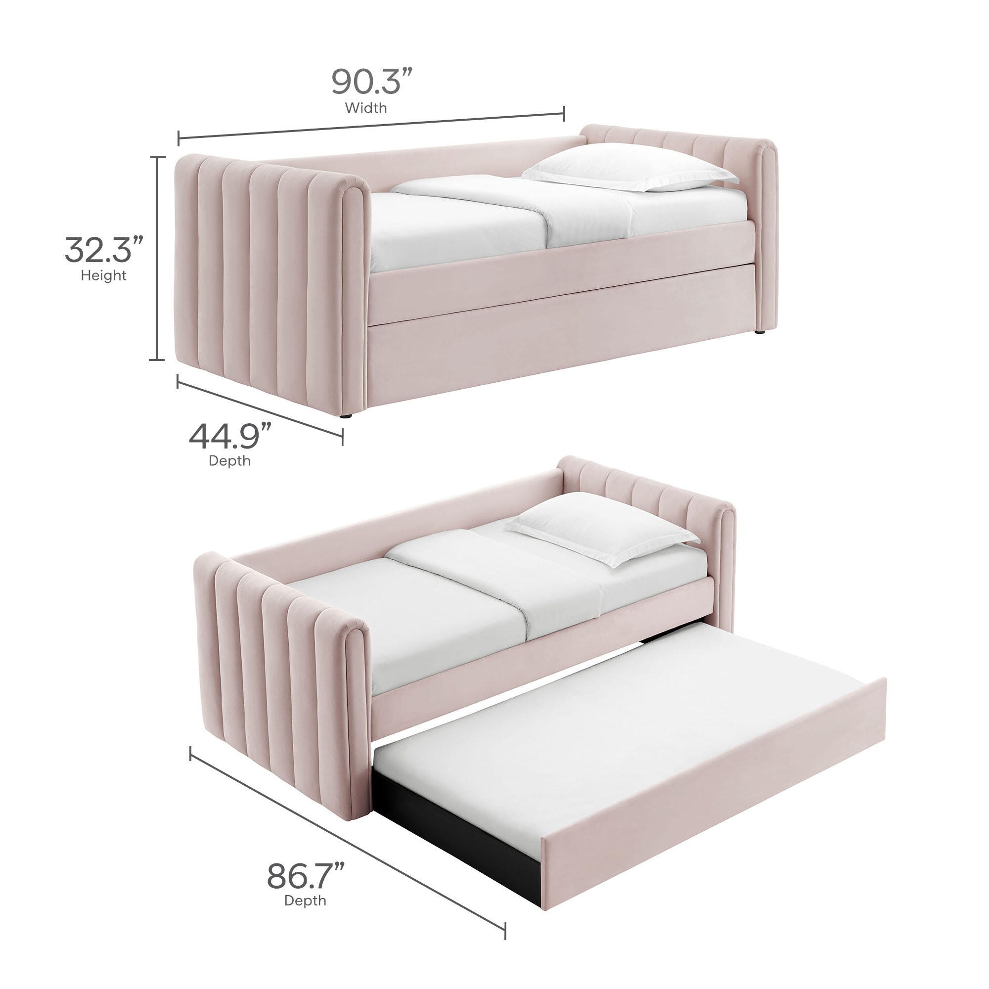 Modway Veyla Upholsered Twin Daybed With Trundle, Blush Pink, large
