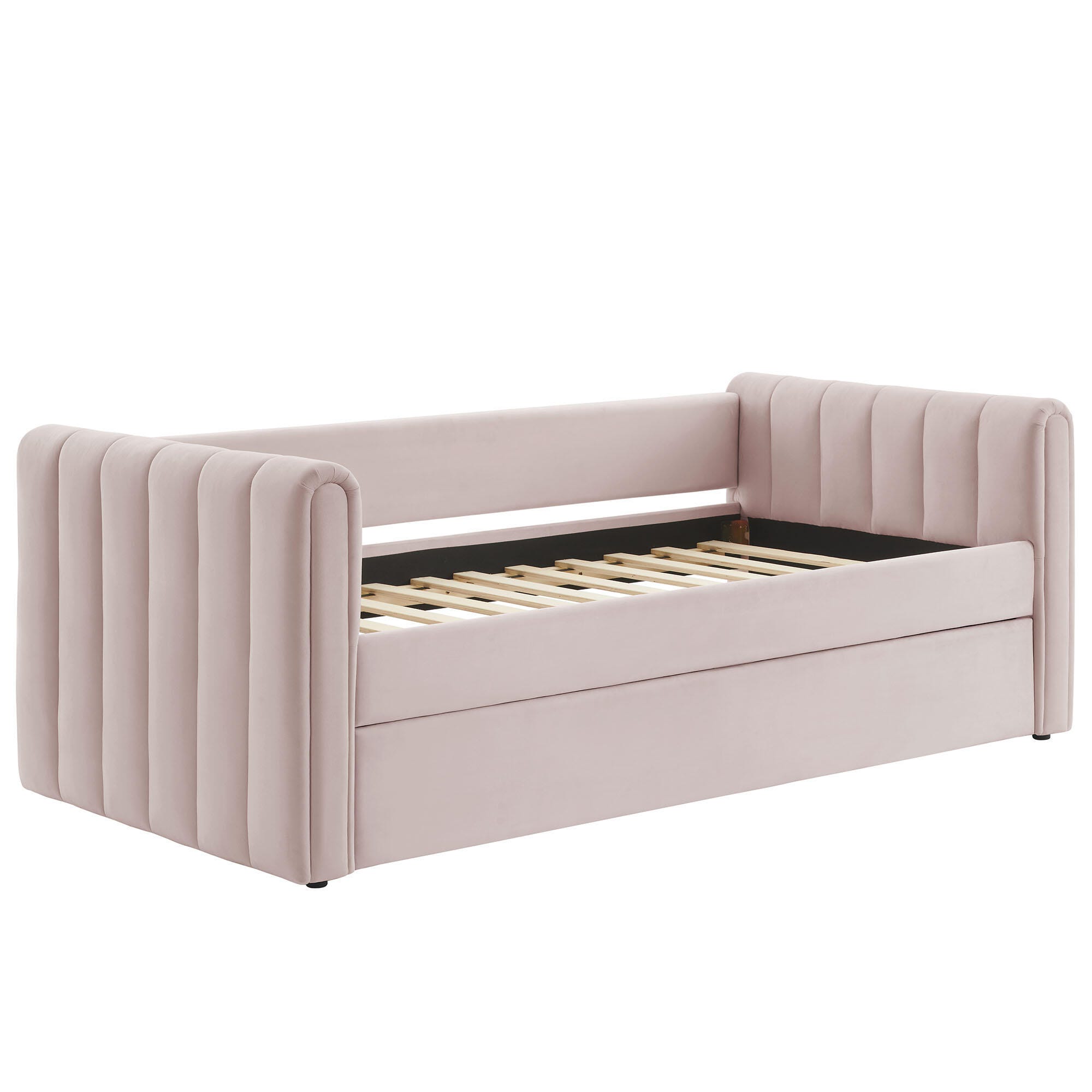 Modway Veyla Upholsered Twin Daybed With Trundle, Blush Pink, large