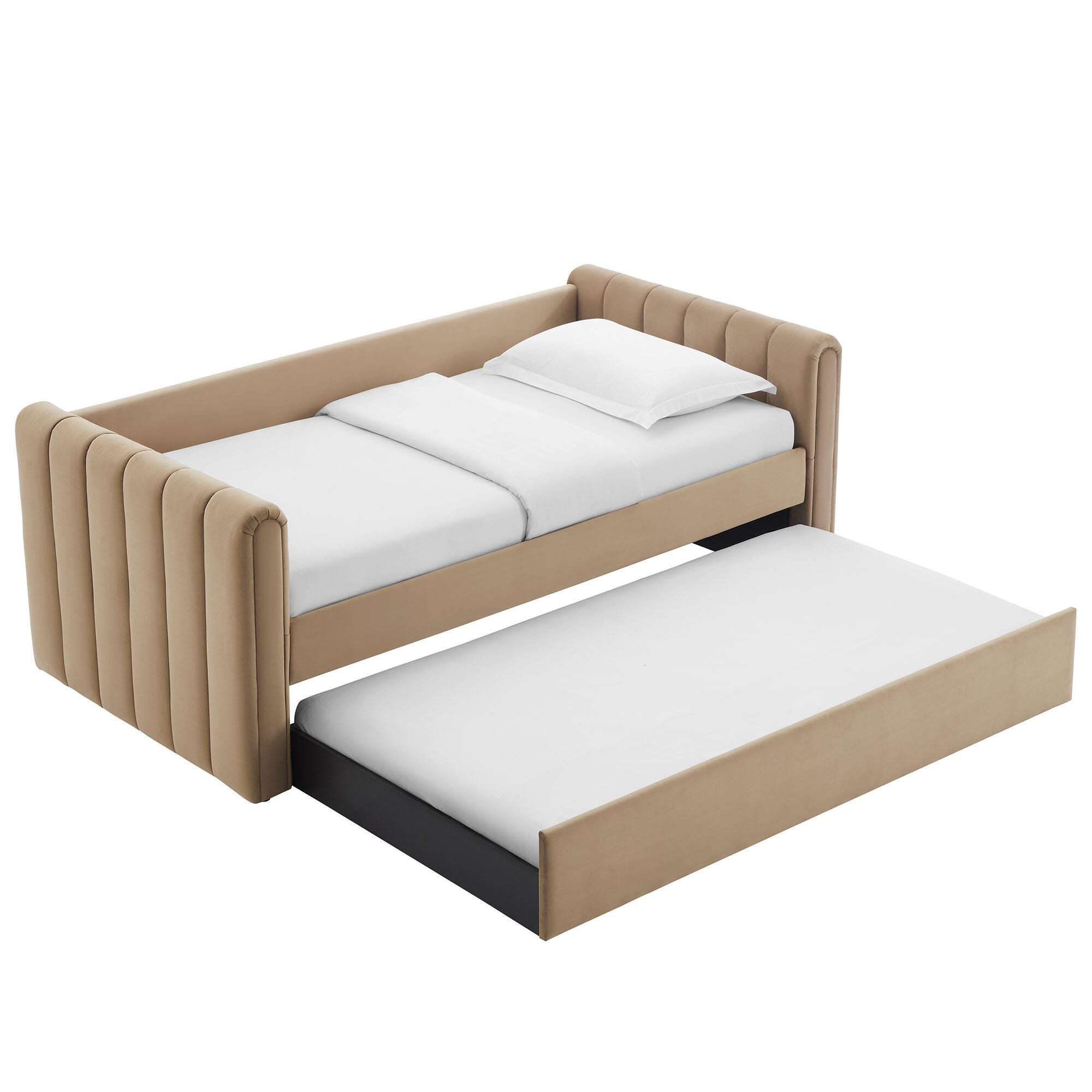 Modway Veyla Upholsered Twin Daybed With Trundle, Taupe, large