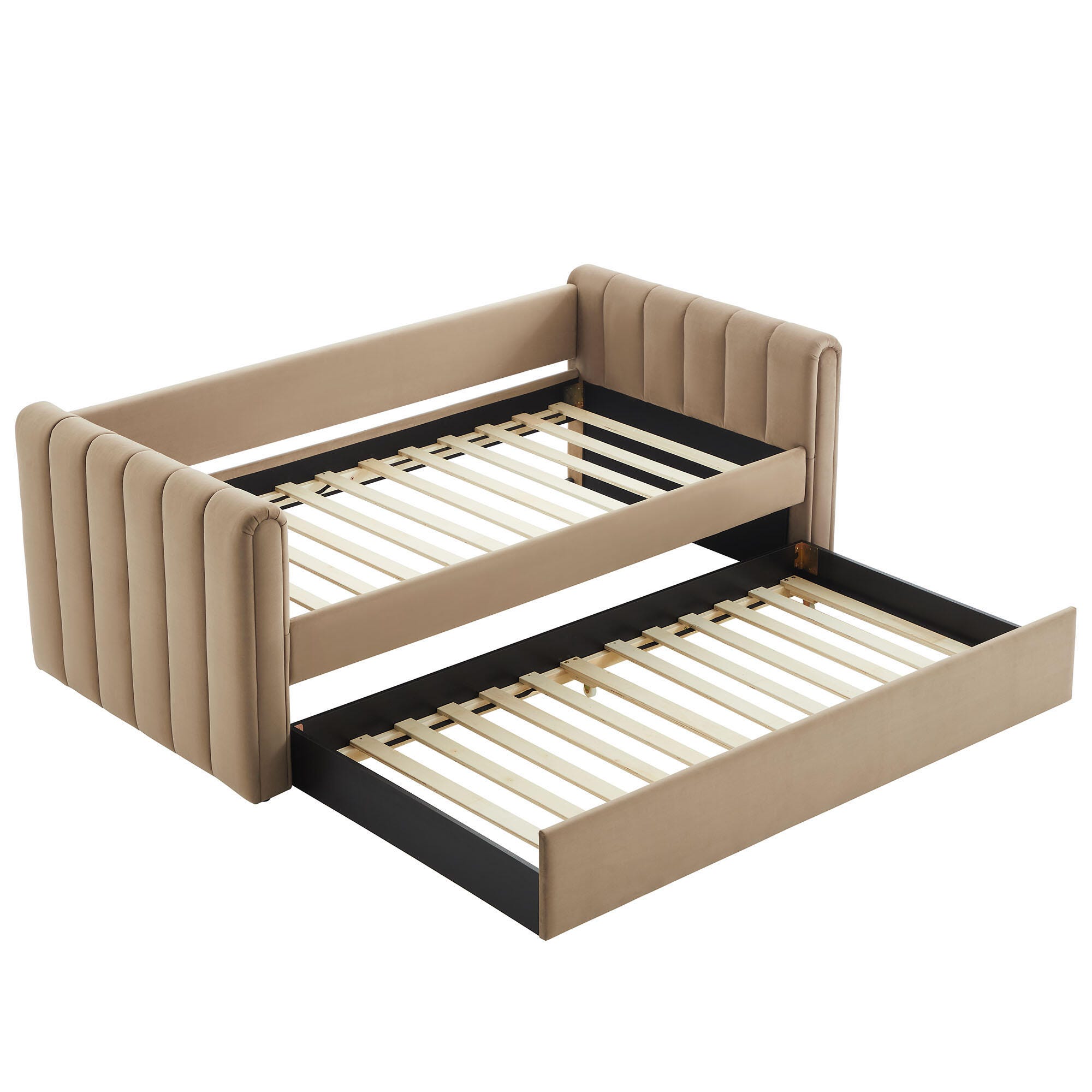 Modway Veyla Upholsered Twin Daybed With Trundle, Taupe, large