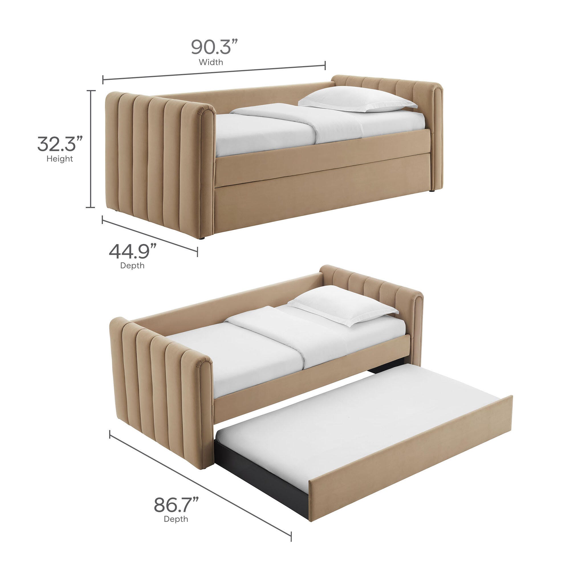 Modway Veyla Upholsered Twin Daybed With Trundle, Taupe, large