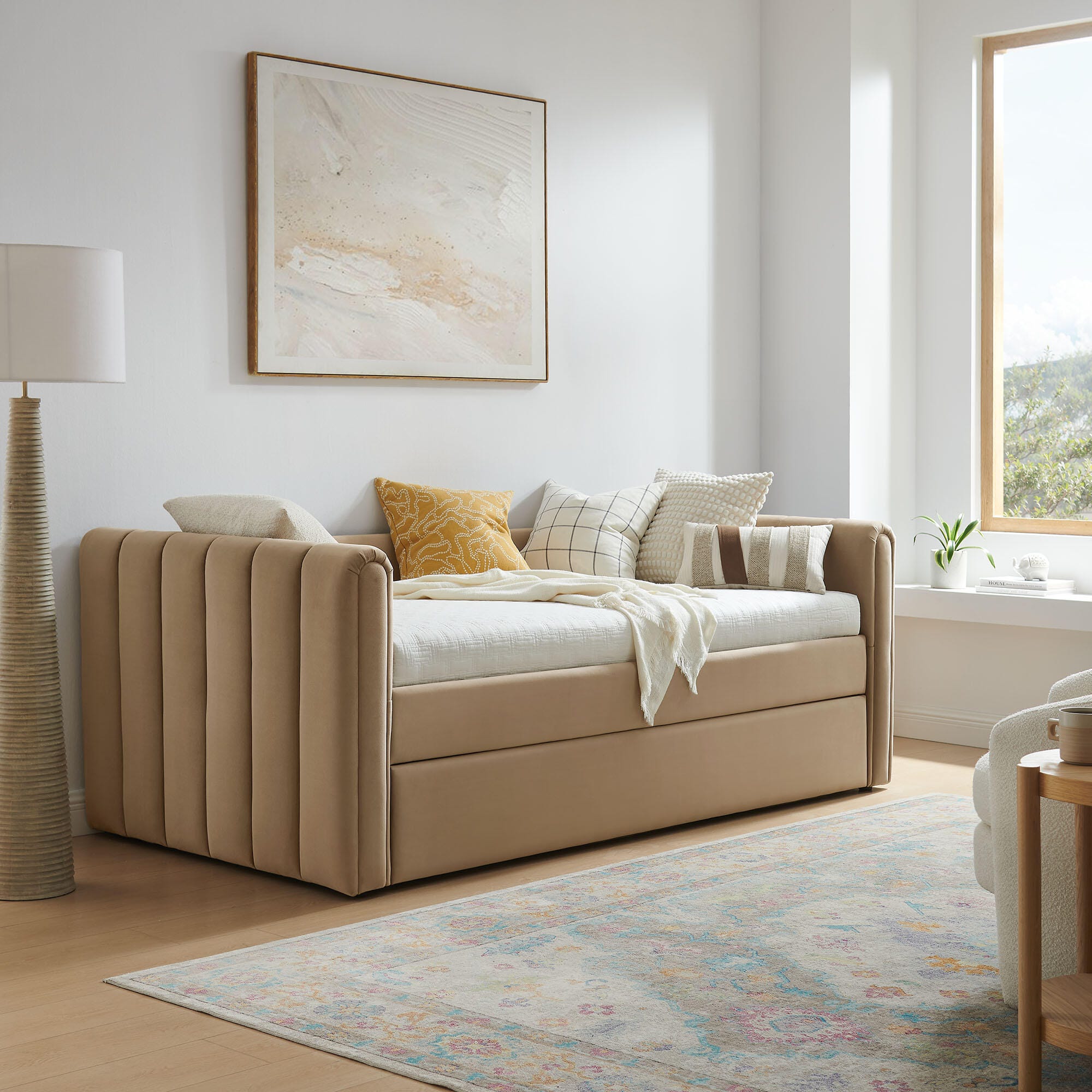 Modway Veyla Upholsered Twin Daybed With Trundle, Taupe, large