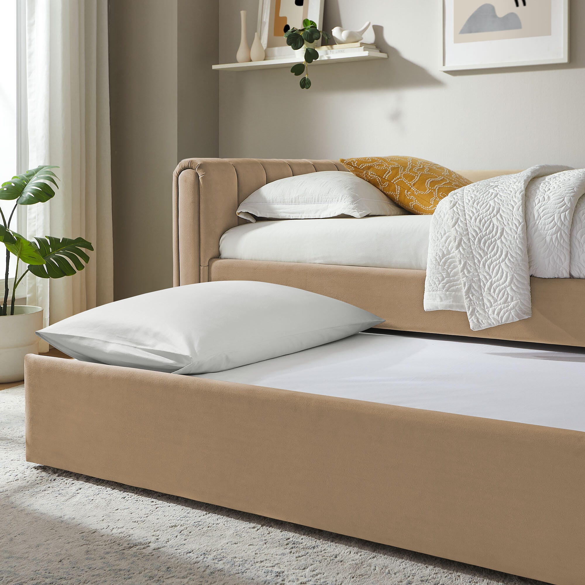 Modway Veyla Upholsered Twin Daybed With Trundle, Taupe, large