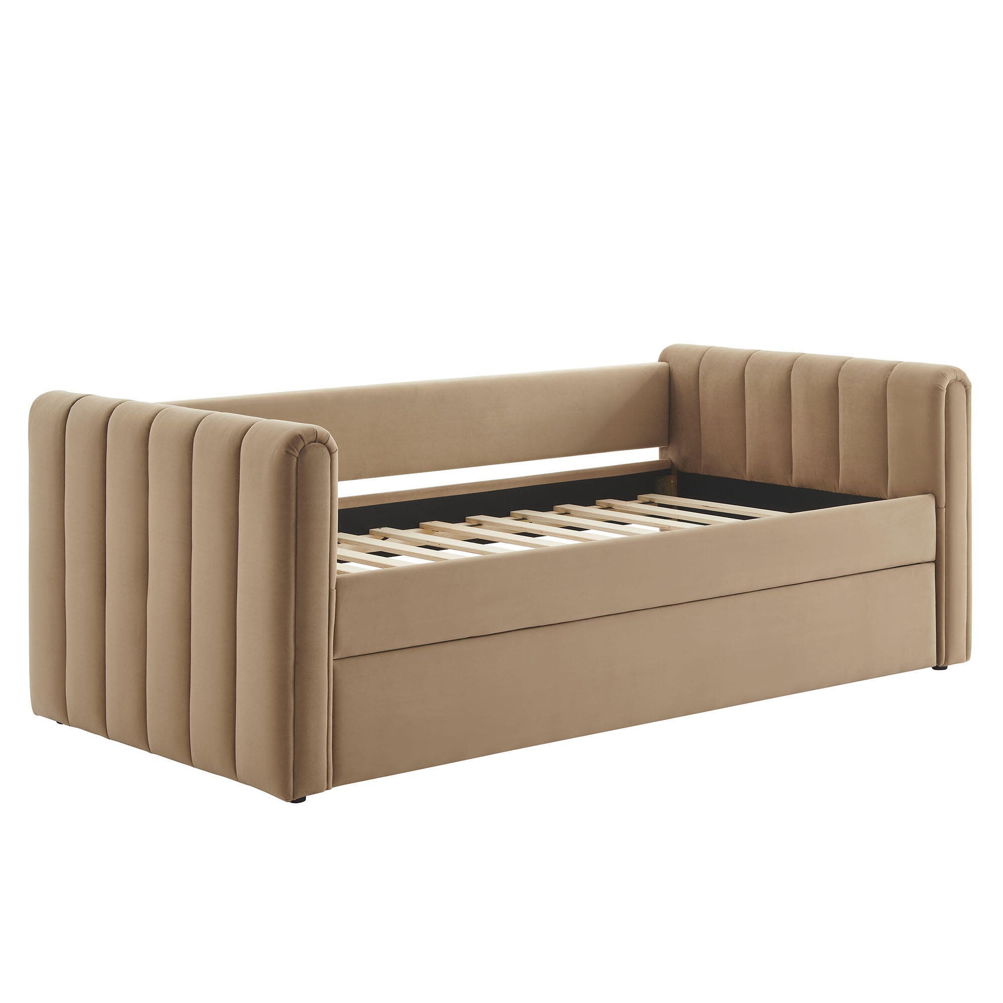 Modway Veyla Upholsered Twin Daybed With Trundle, Taupe, large