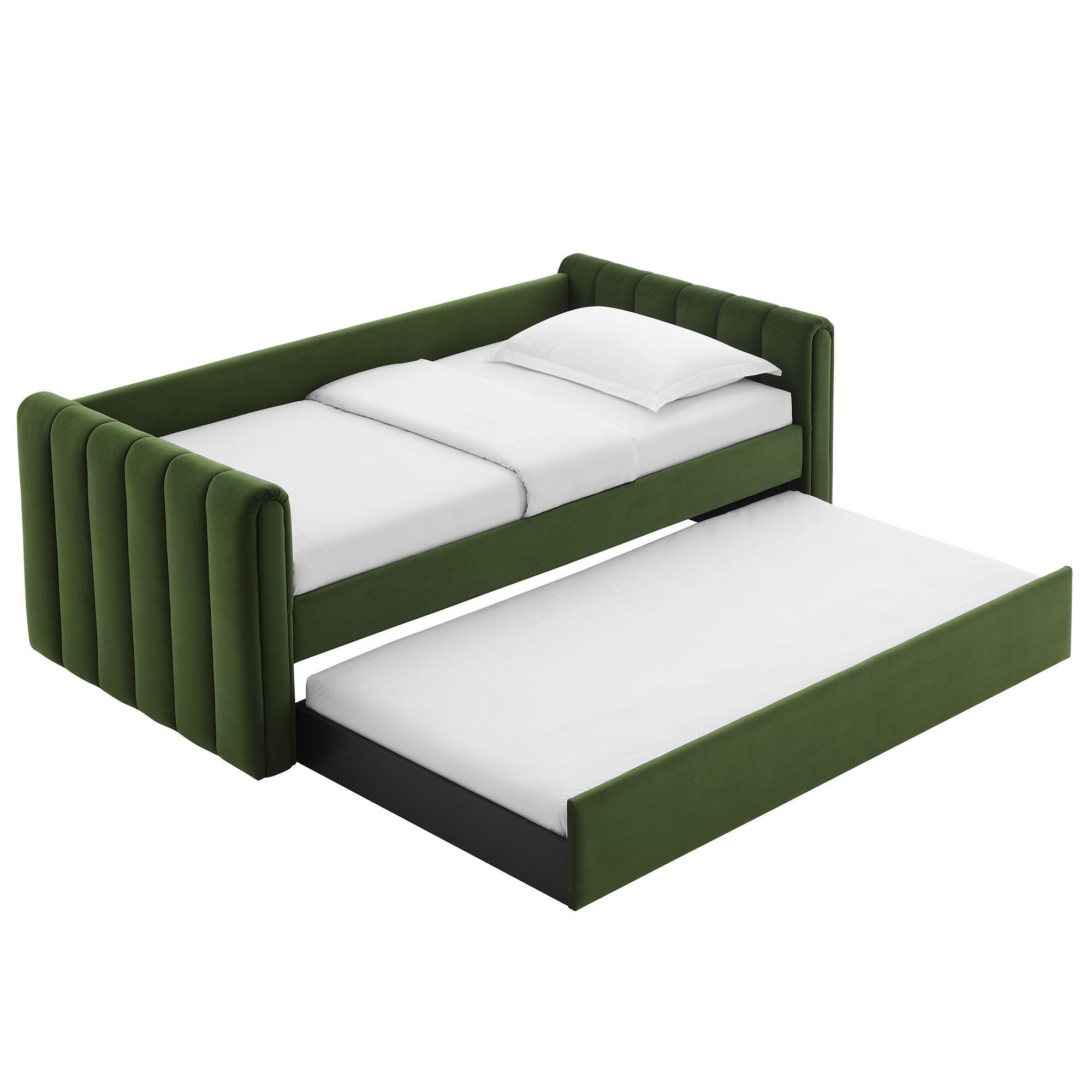 Modway Veyla Upholsered Twin Daybed With Trundle, Moss Green, large