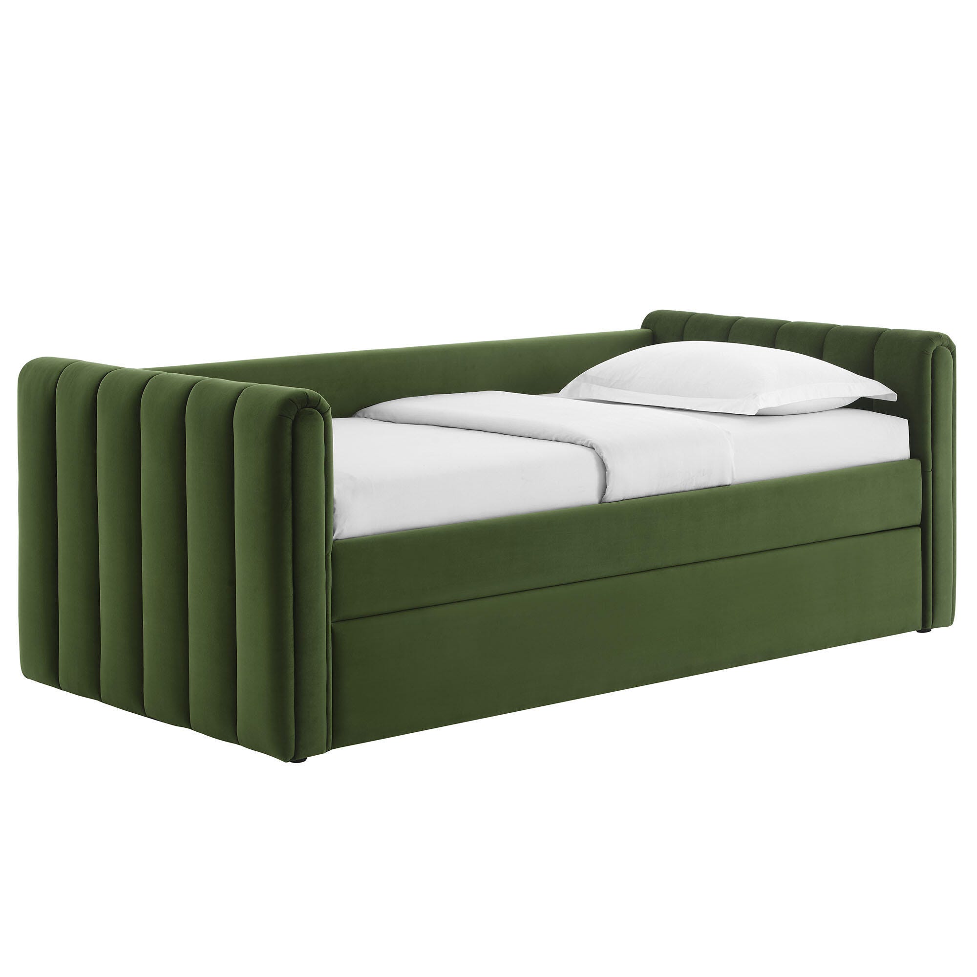 Modway Veyla Upholsered Twin Daybed With Trundle, Moss Green, large