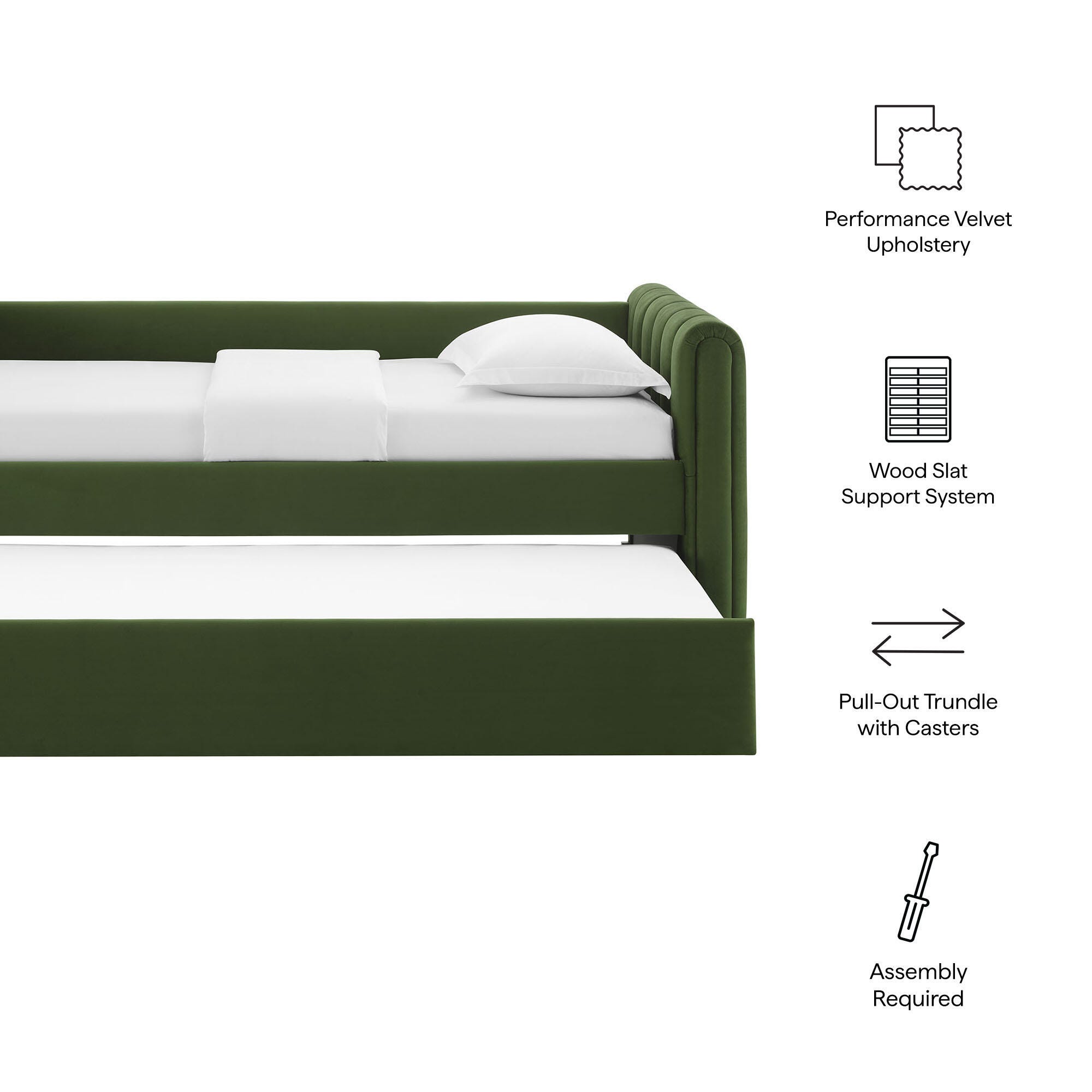 Modway Veyla Upholsered Twin Daybed With Trundle, Moss Green, large