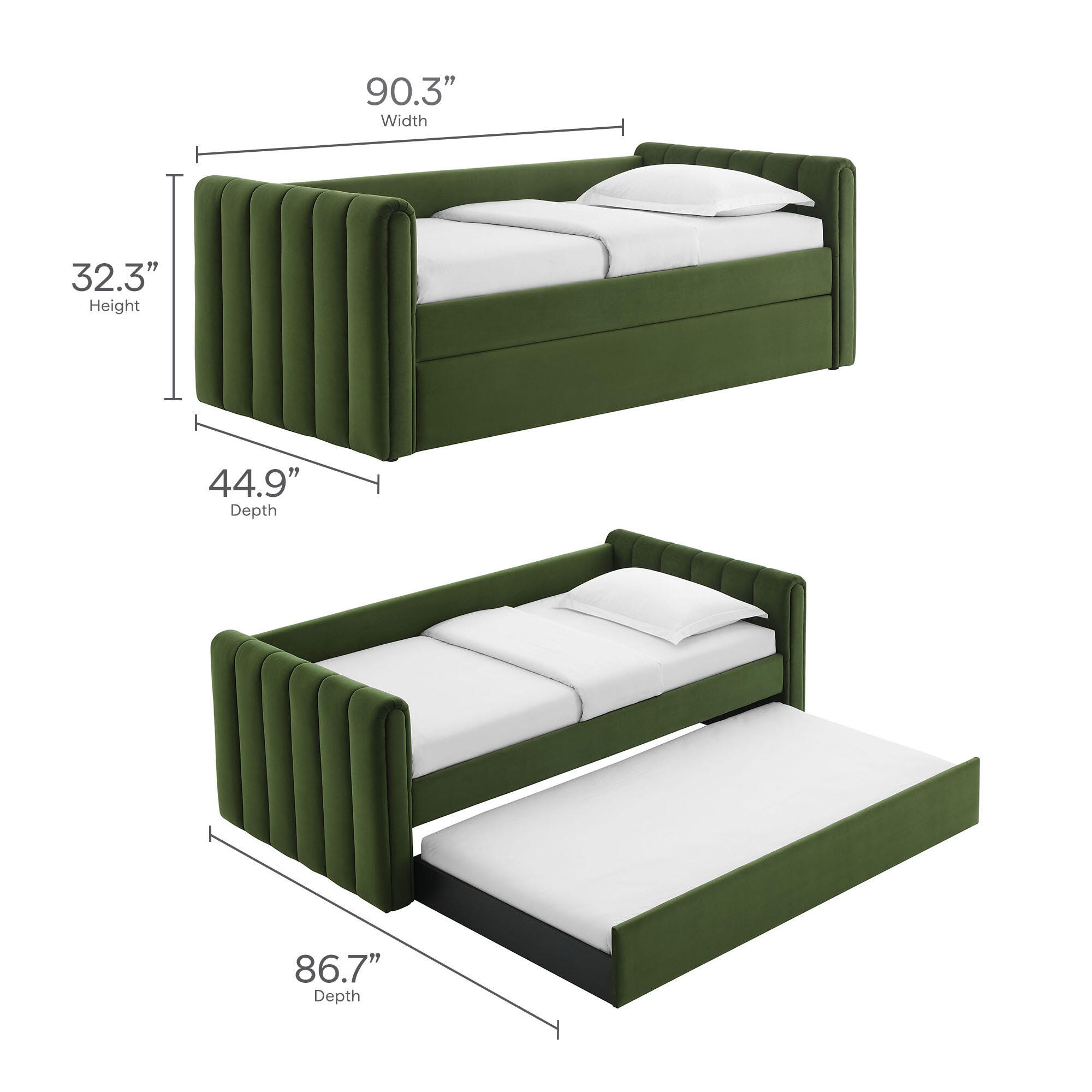 Modway Veyla Upholsered Twin Daybed With Trundle, Moss Green, large