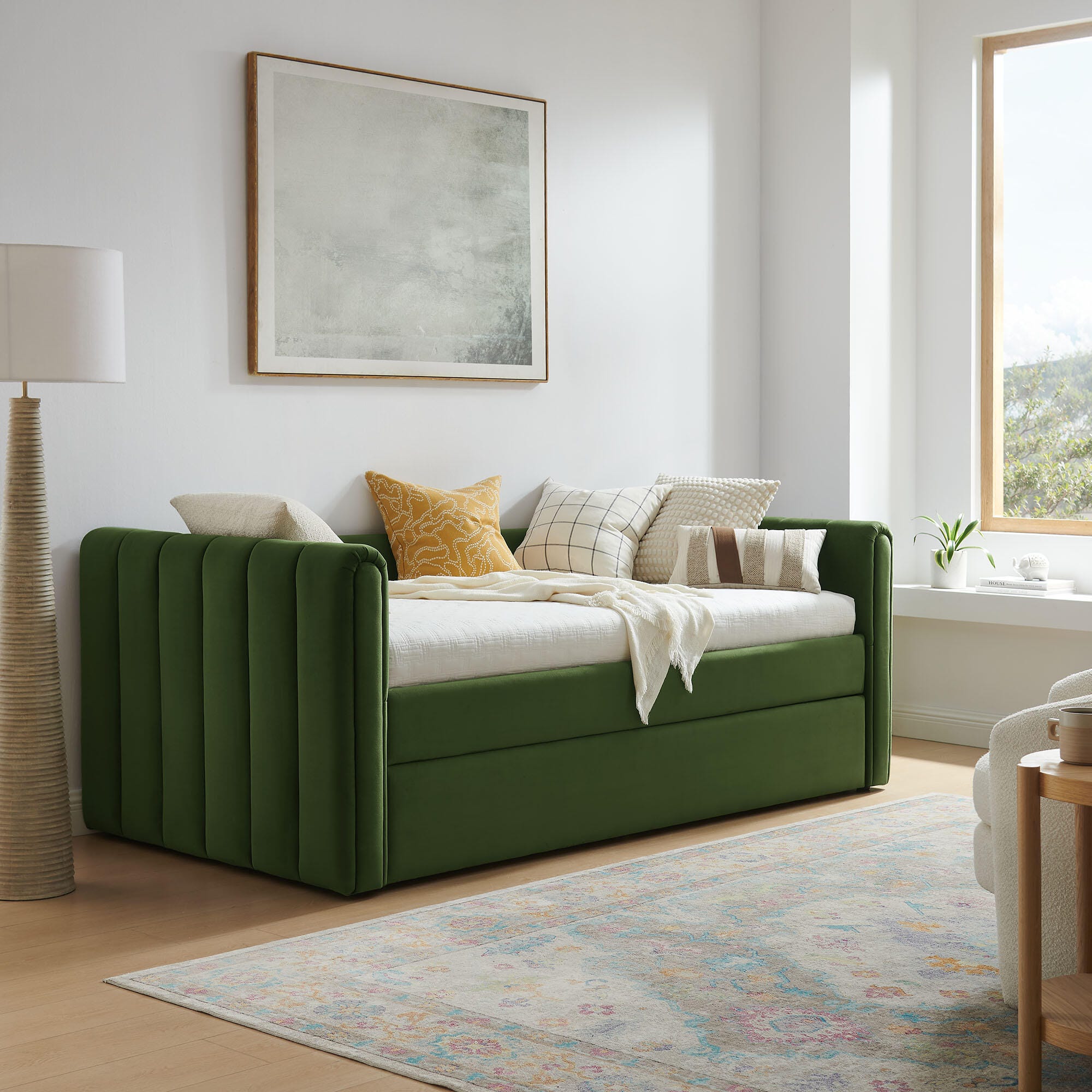 Modway Veyla Upholsered Twin Daybed With Trundle, Moss Green, large