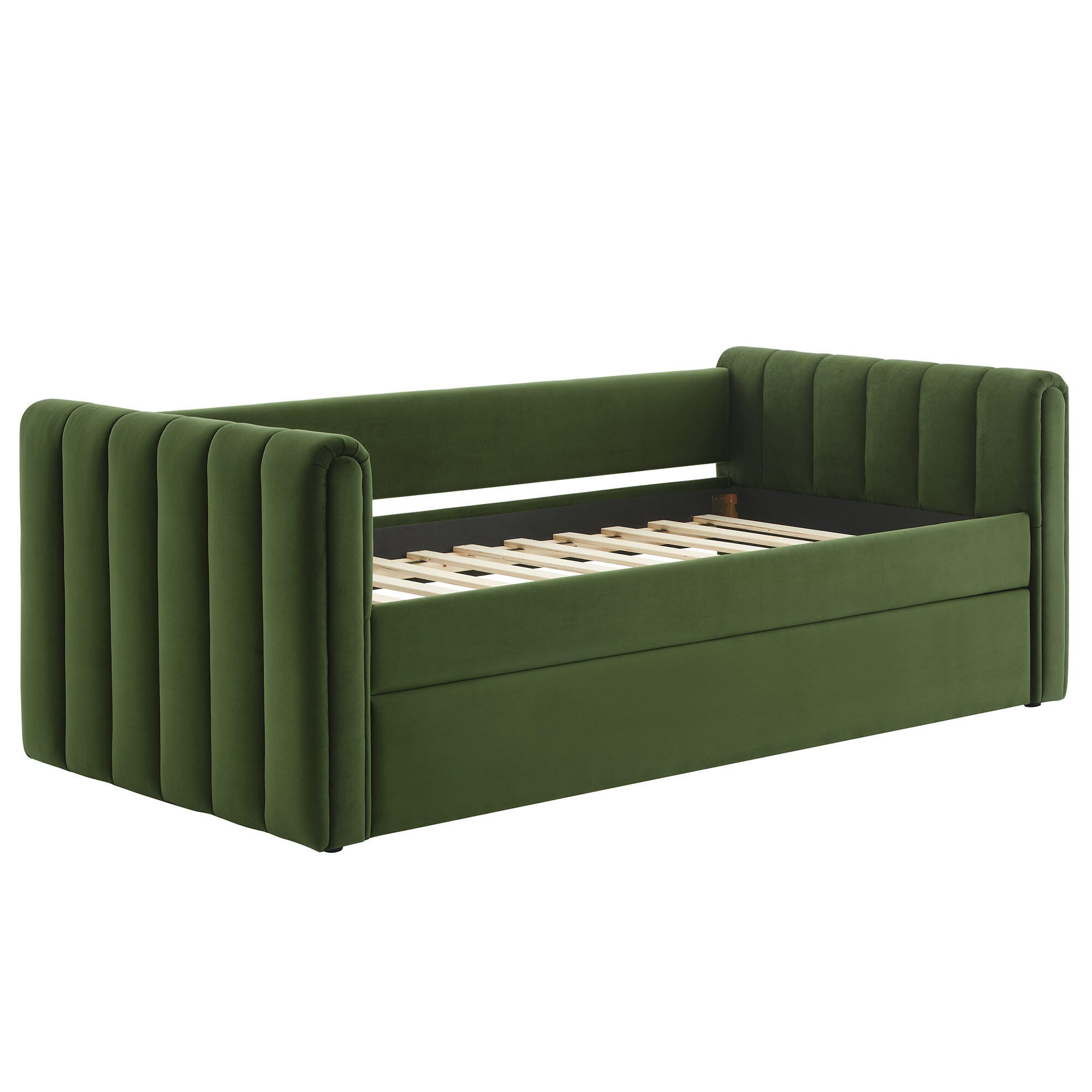 Modway Veyla Upholsered Twin Daybed With Trundle, Moss Green, large