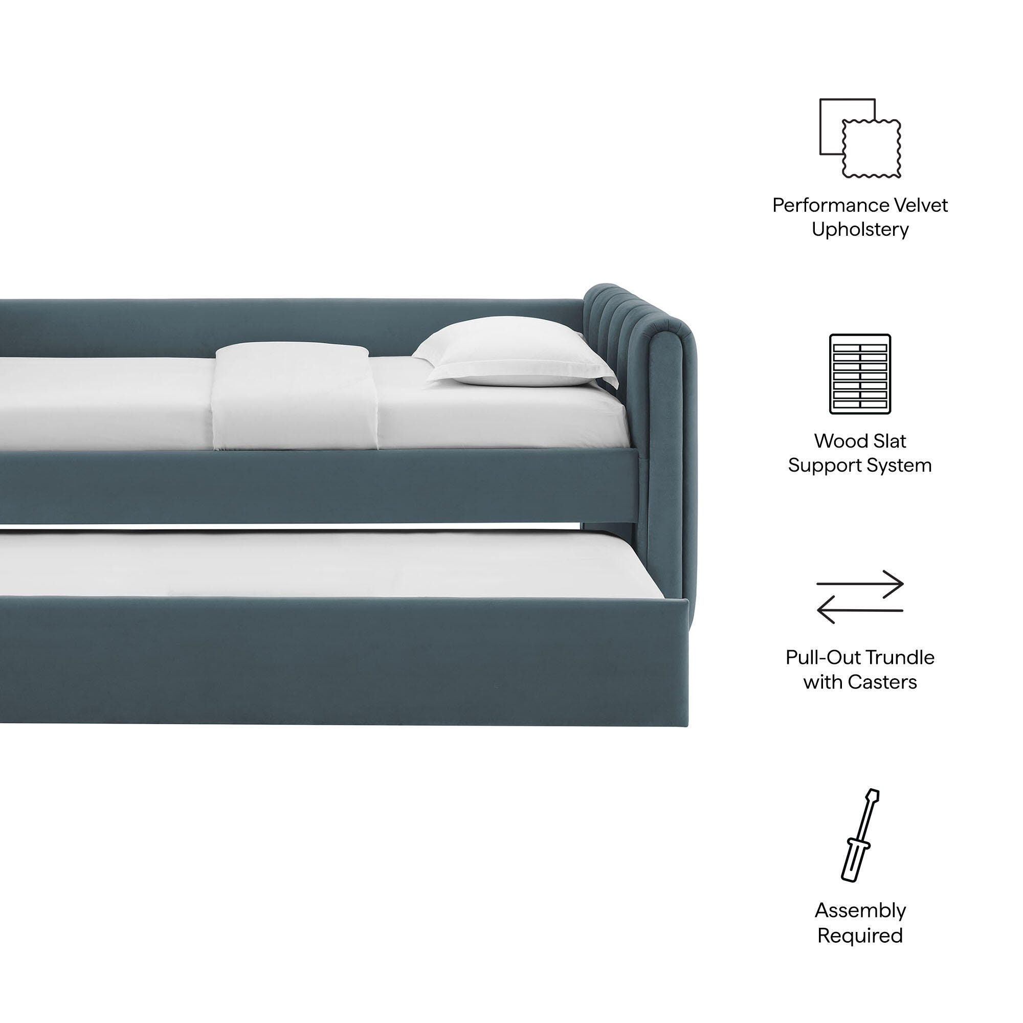 Modway Veyla Upholsered Twin Daybed With Trundle, Cadet Blue, large