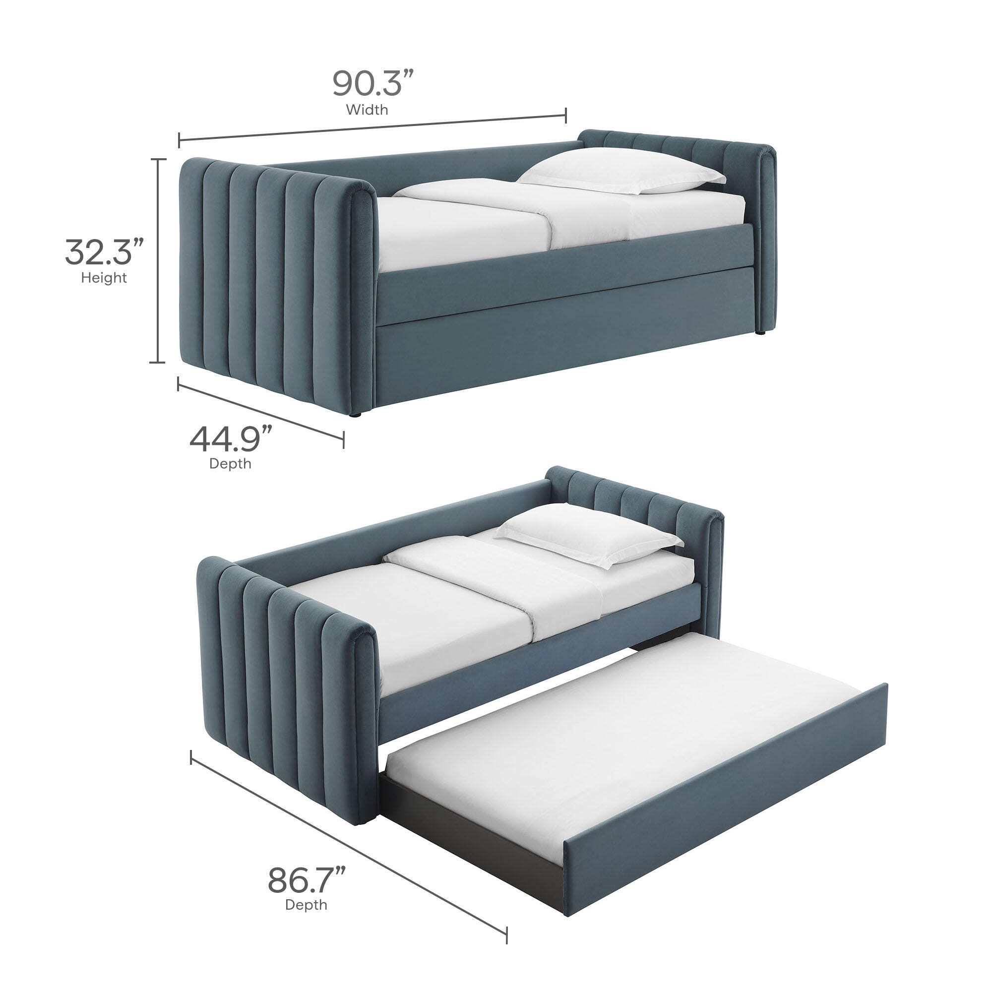 Modway Veyla Upholsered Twin Daybed With Trundle, Cadet Blue, large