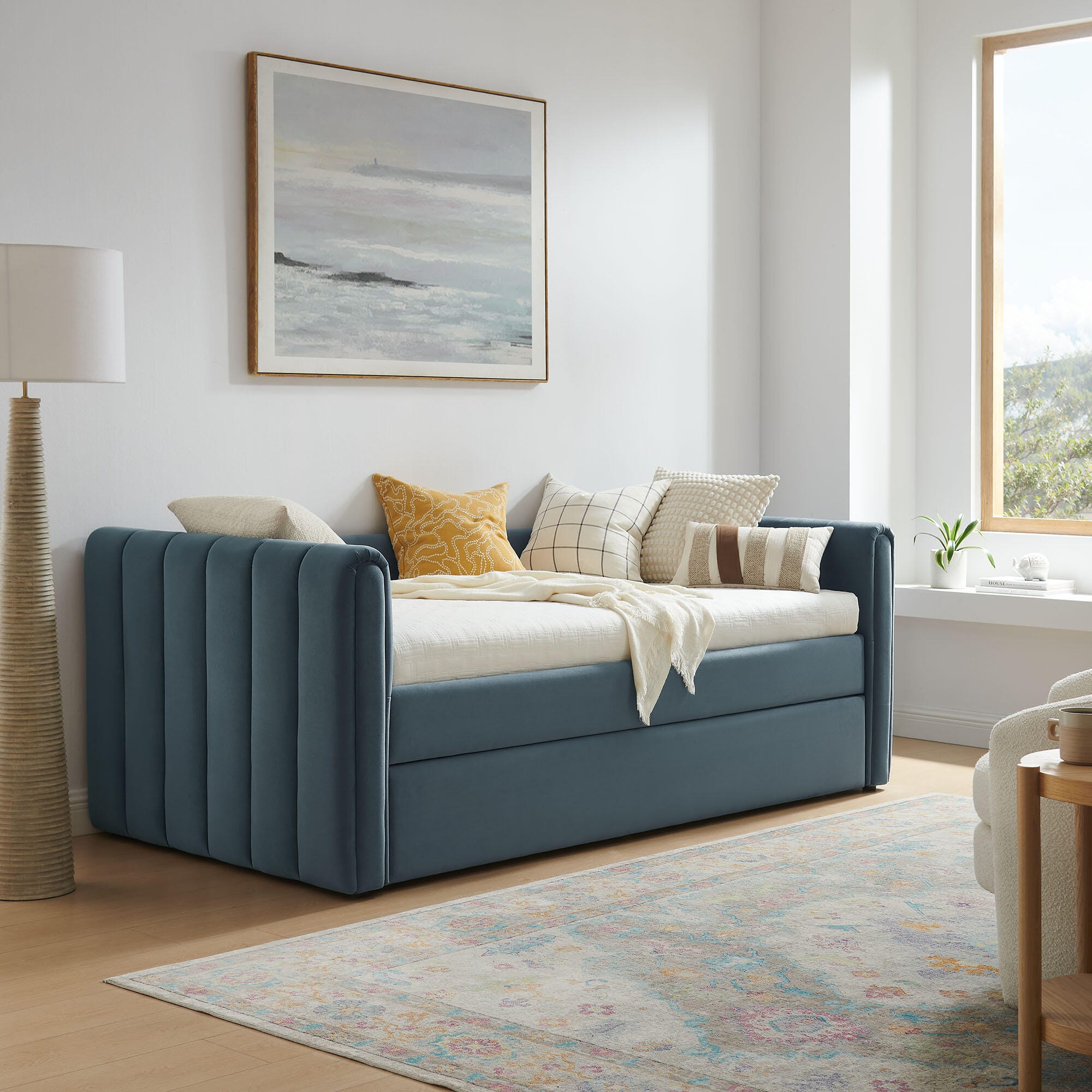 Modway Veyla Upholsered Twin Daybed With Trundle, Cadet Blue, large