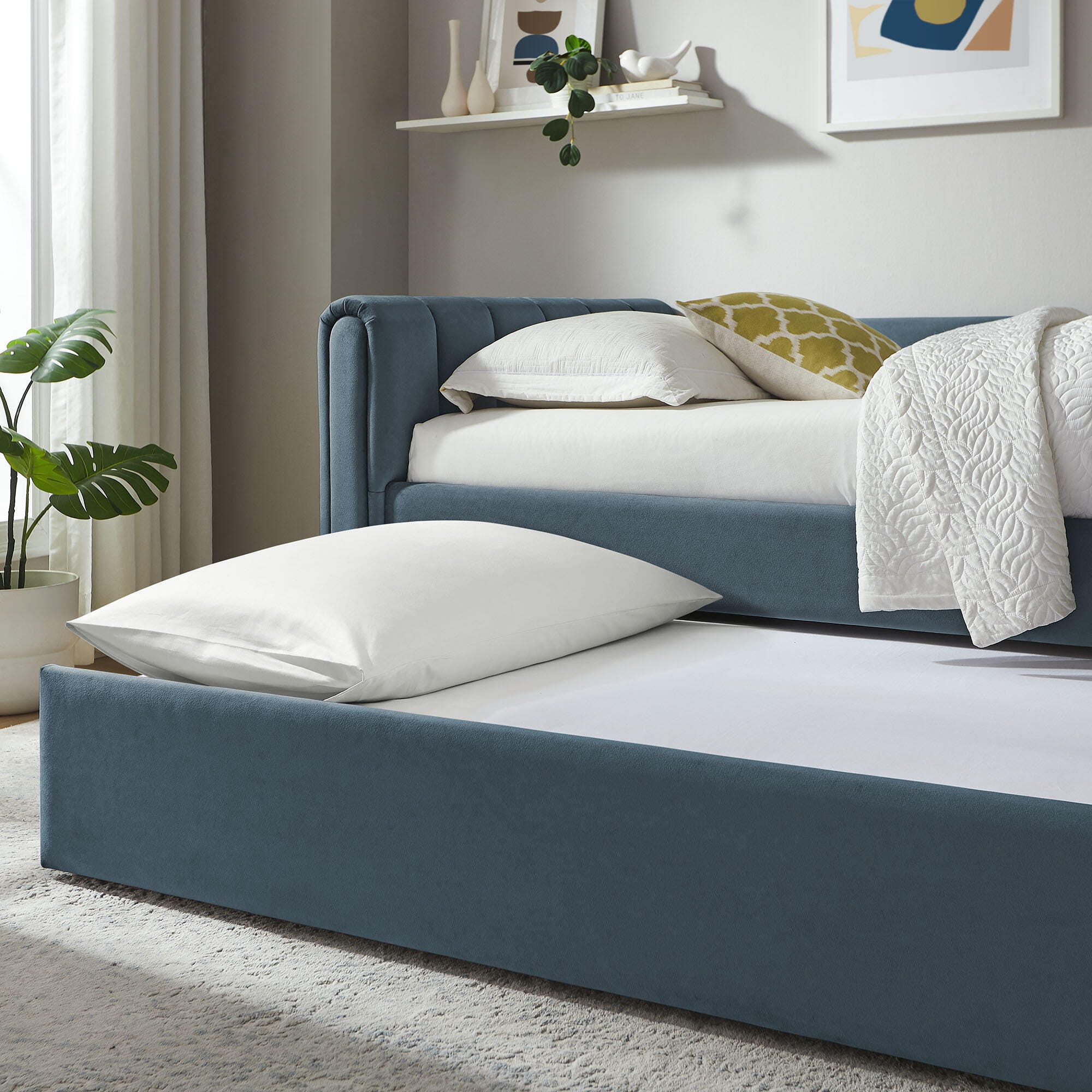 Modway Veyla Upholsered Twin Daybed With Trundle, Cadet Blue, large