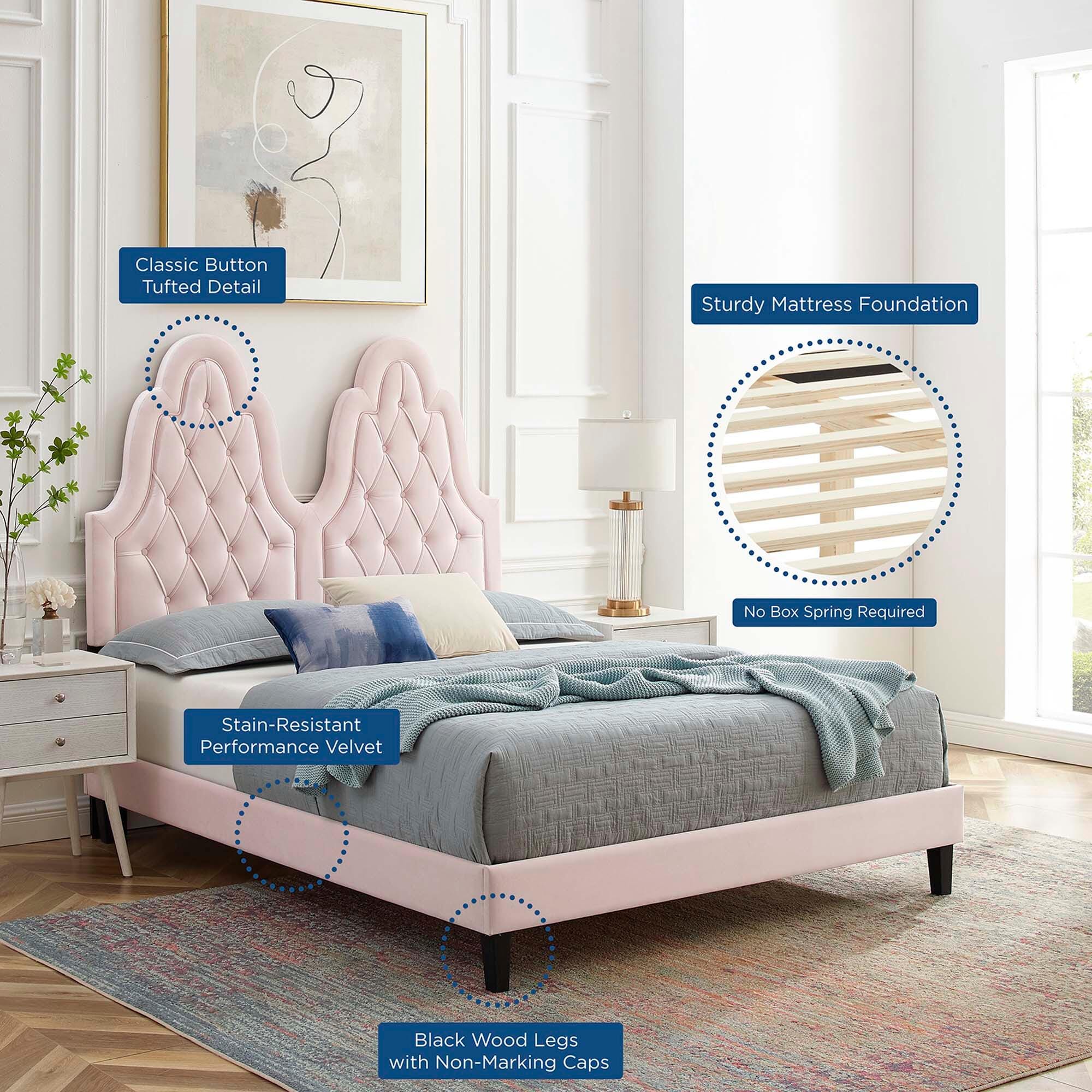 Modway Alexandria Twin Platform Bed, Pink, large