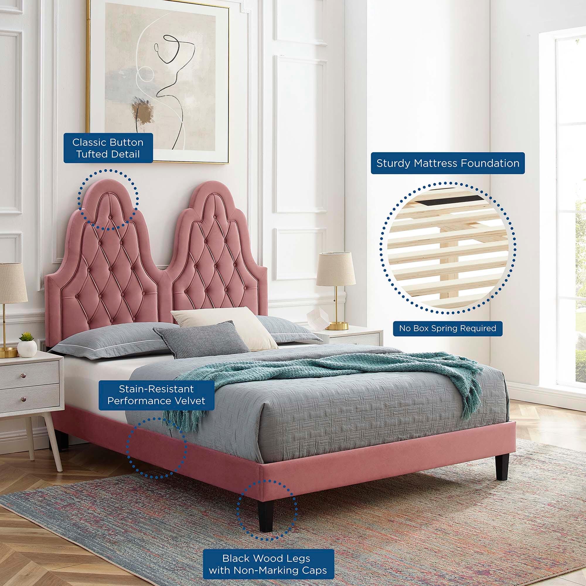 Modway Alexandria Twin Platform Bed, Dusty Rose, large