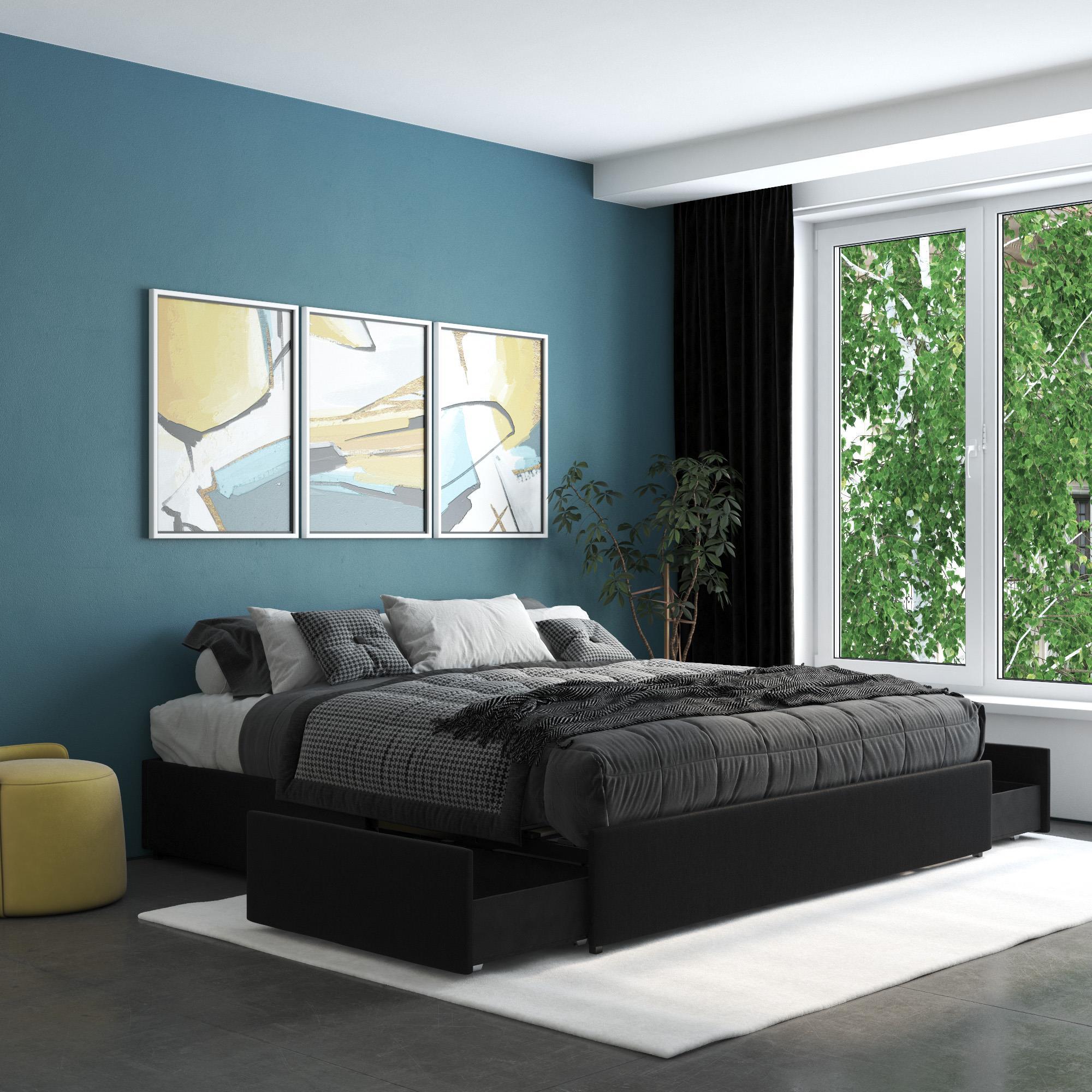 Micah  King Upholstered Platform Bed with Storage, Black, rollover