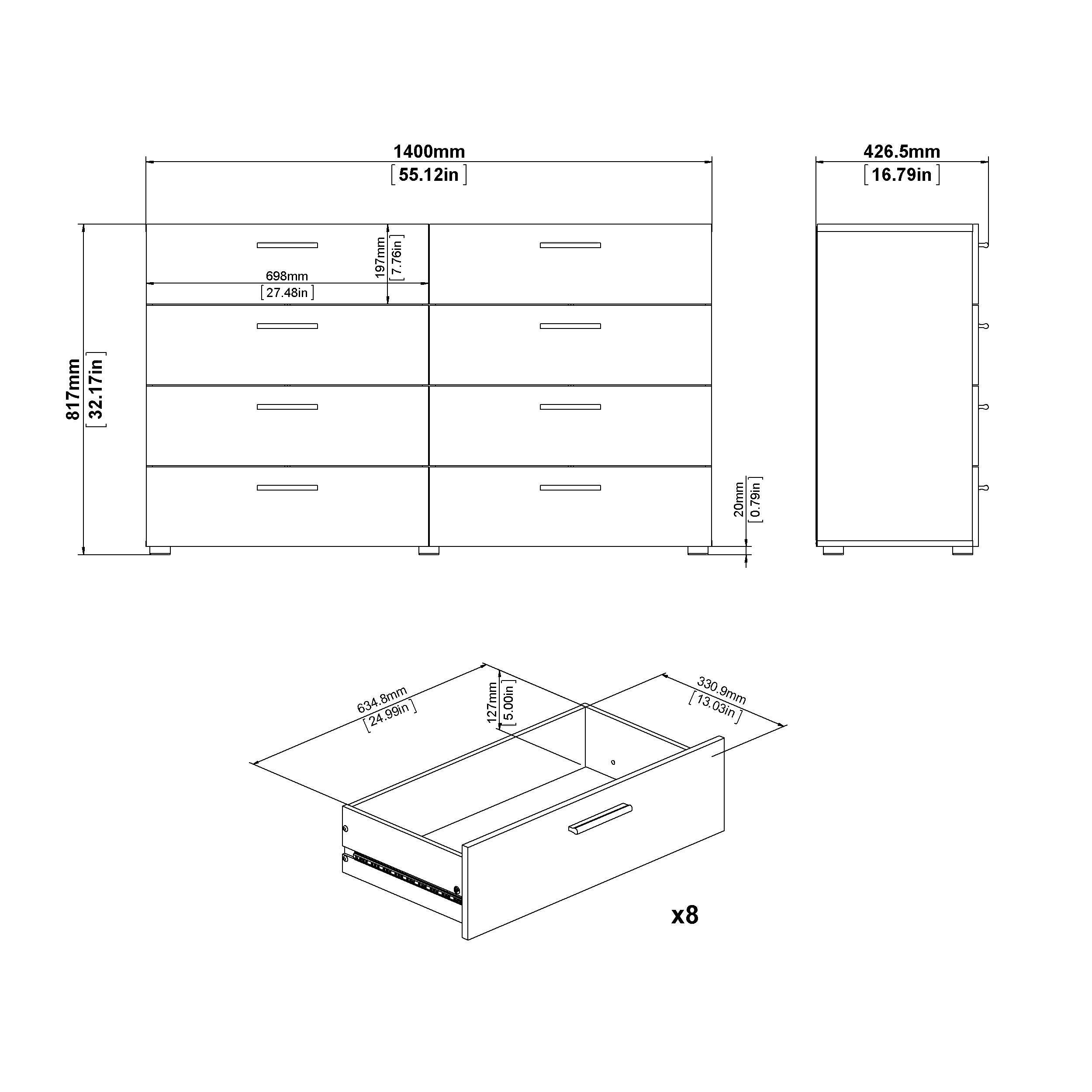 Austin  8 Drawer Double Dresser, White, large