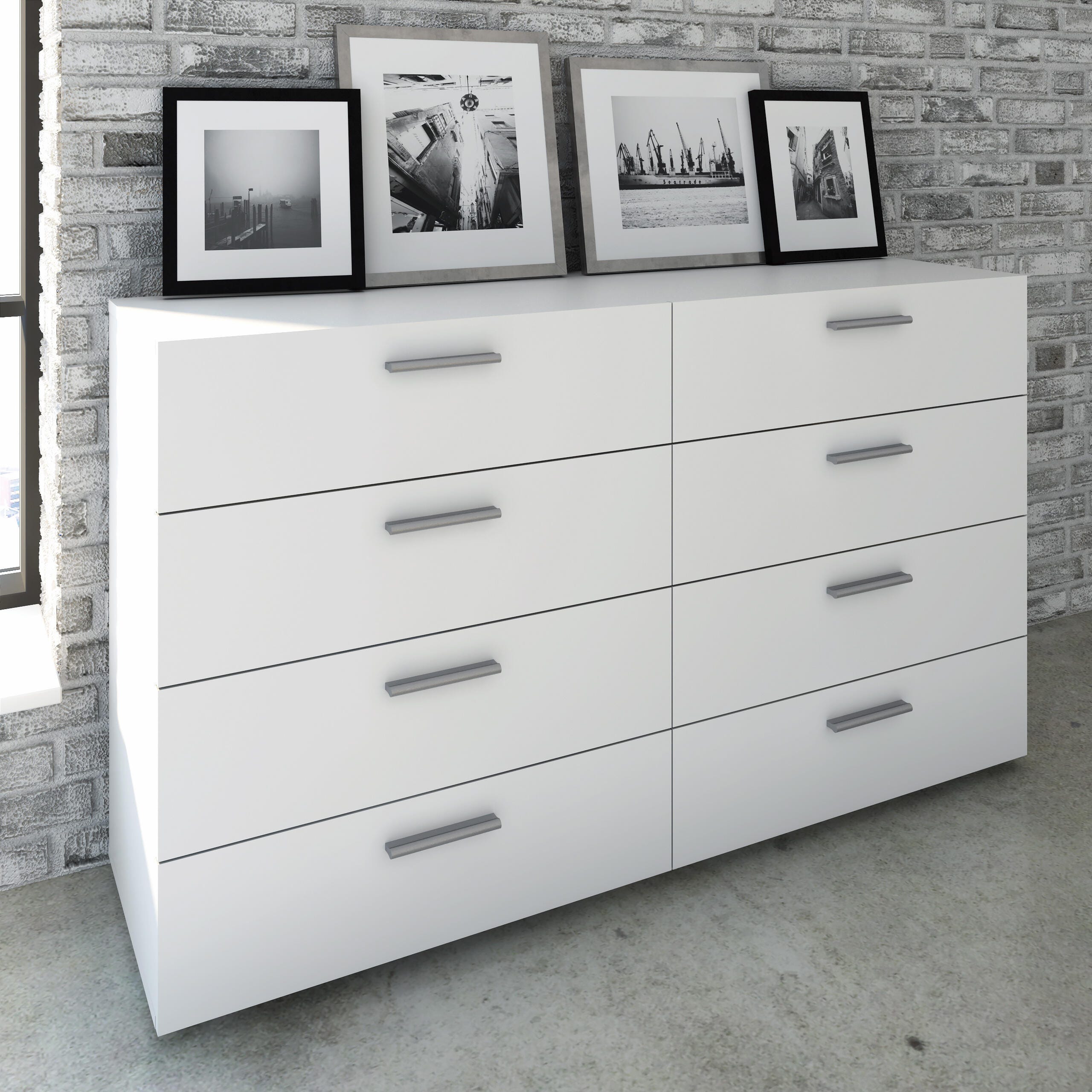 Austin  8 Drawer Double Dresser, White, large