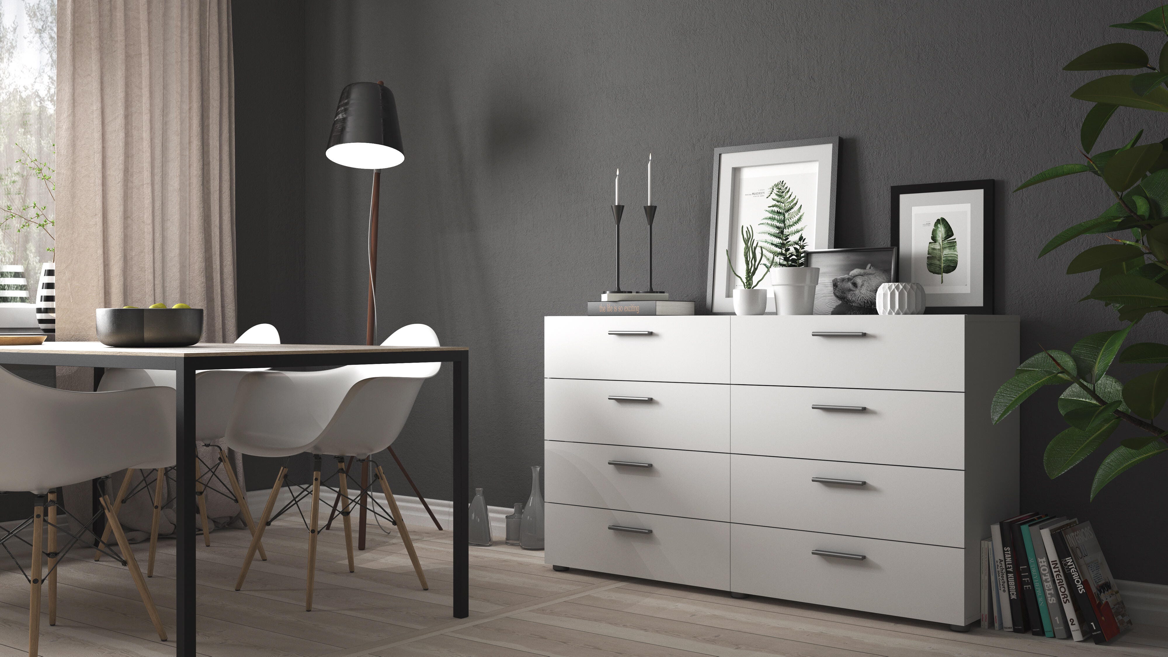 Austin  8 Drawer Double Dresser, White, large