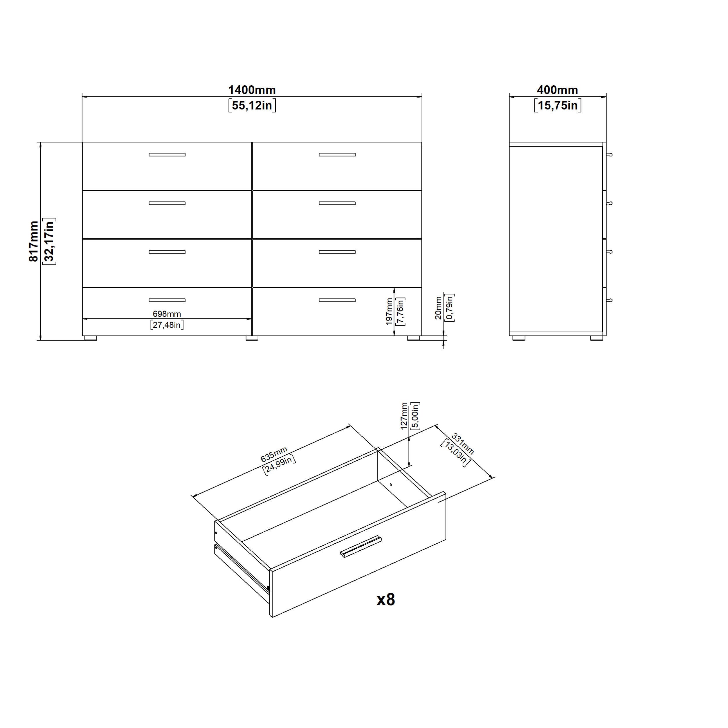 Austin  8 Drawer Double Dresser, Oak/White, large
