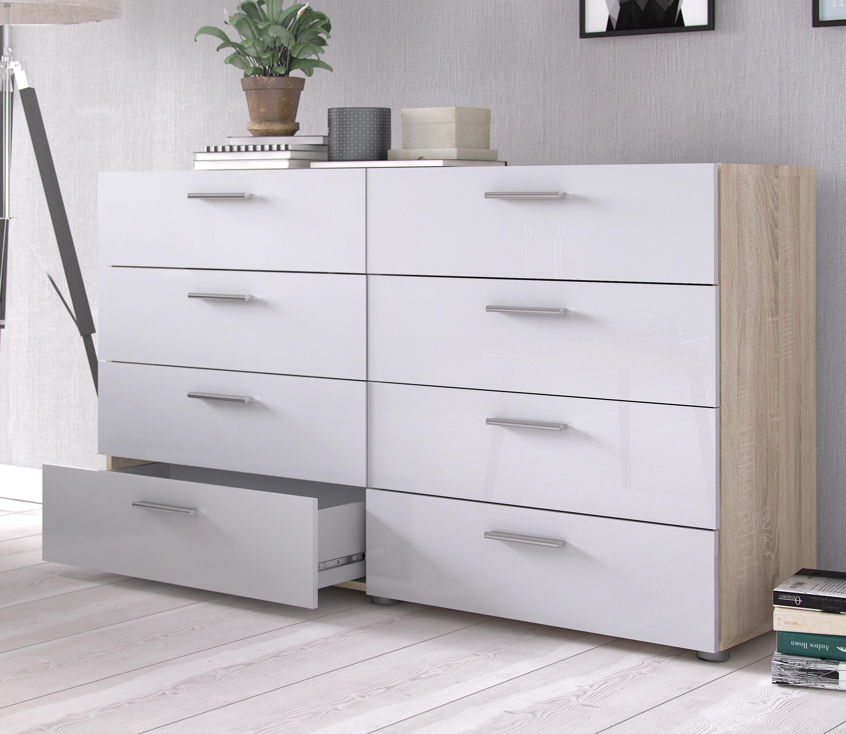 Austin  8 Drawer Double Dresser, Oak/White, large