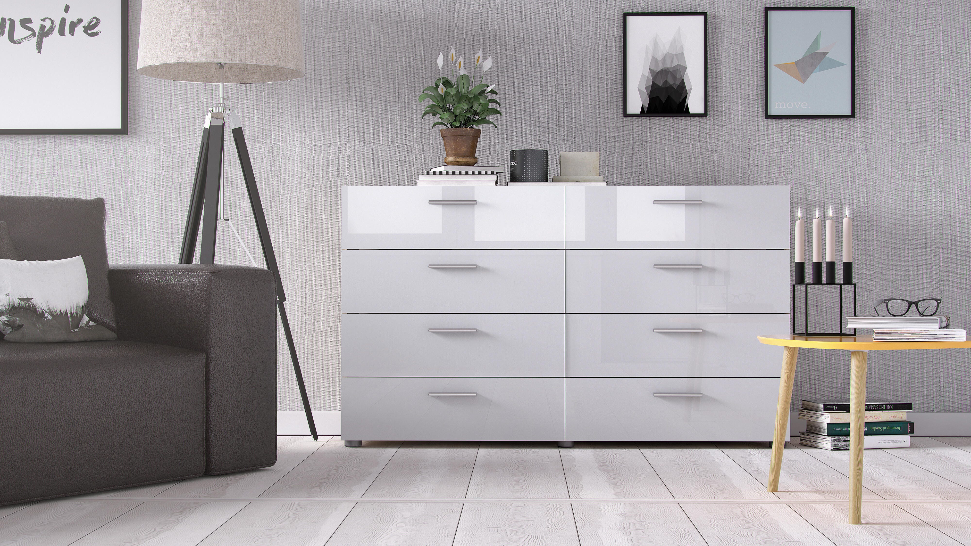 Austin  8 Drawer Double Dresser, Oak/White, large