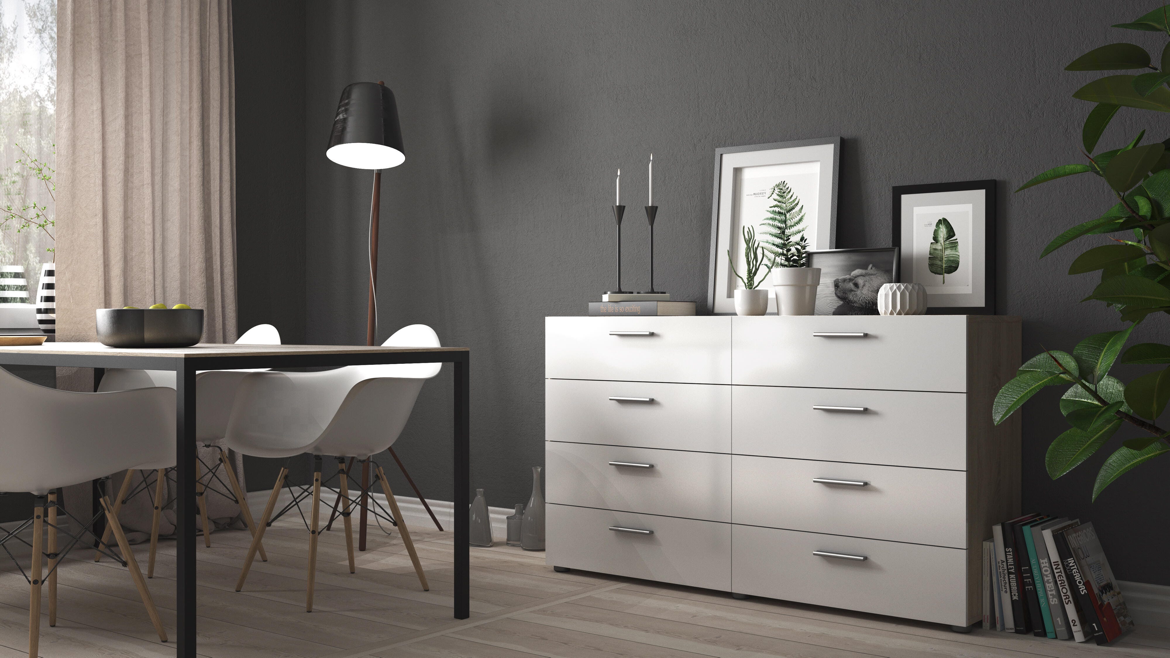 Austin  8 Drawer Double Dresser, Oak/White, large