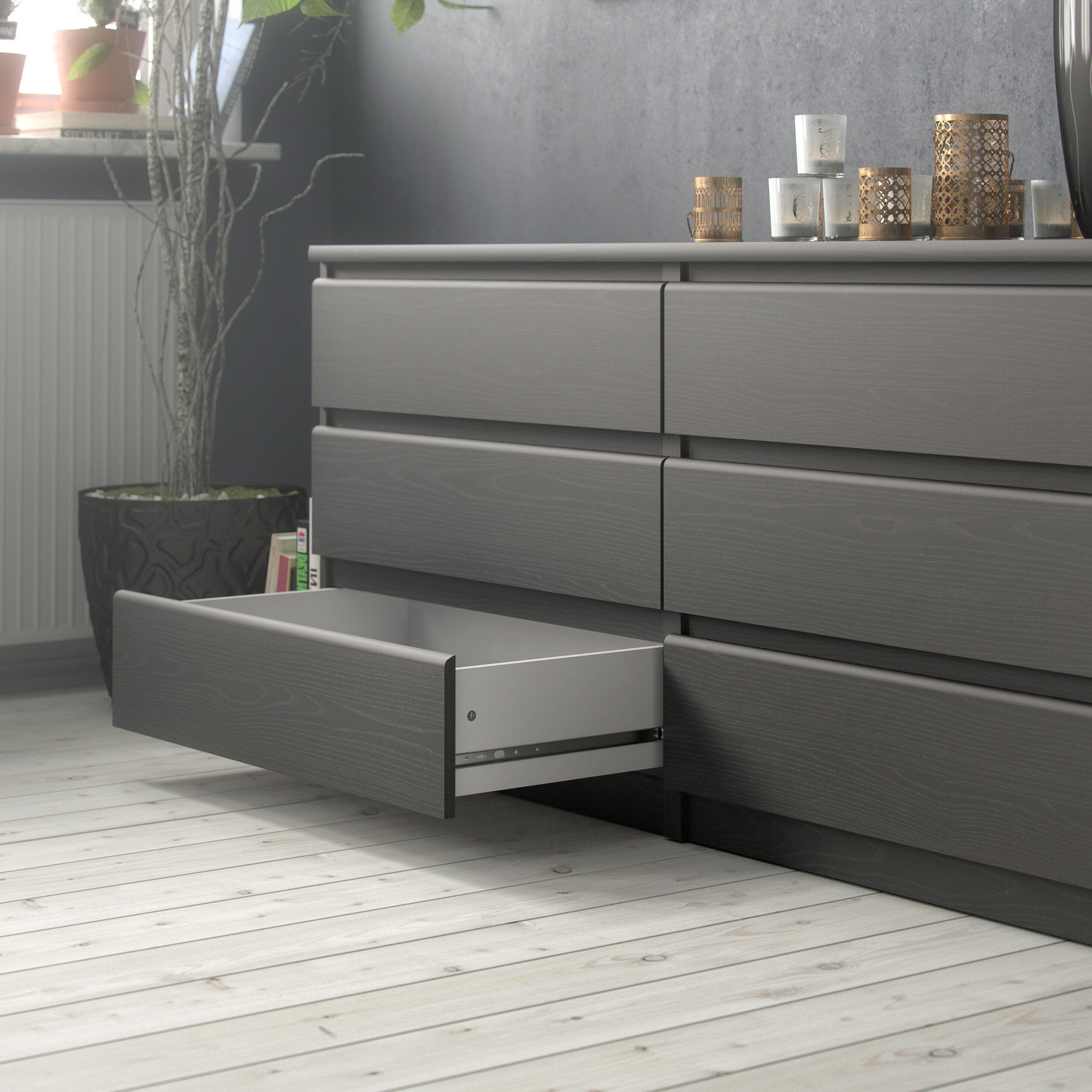 Scottsdale  6 Drawer Double Dresser, Black, large