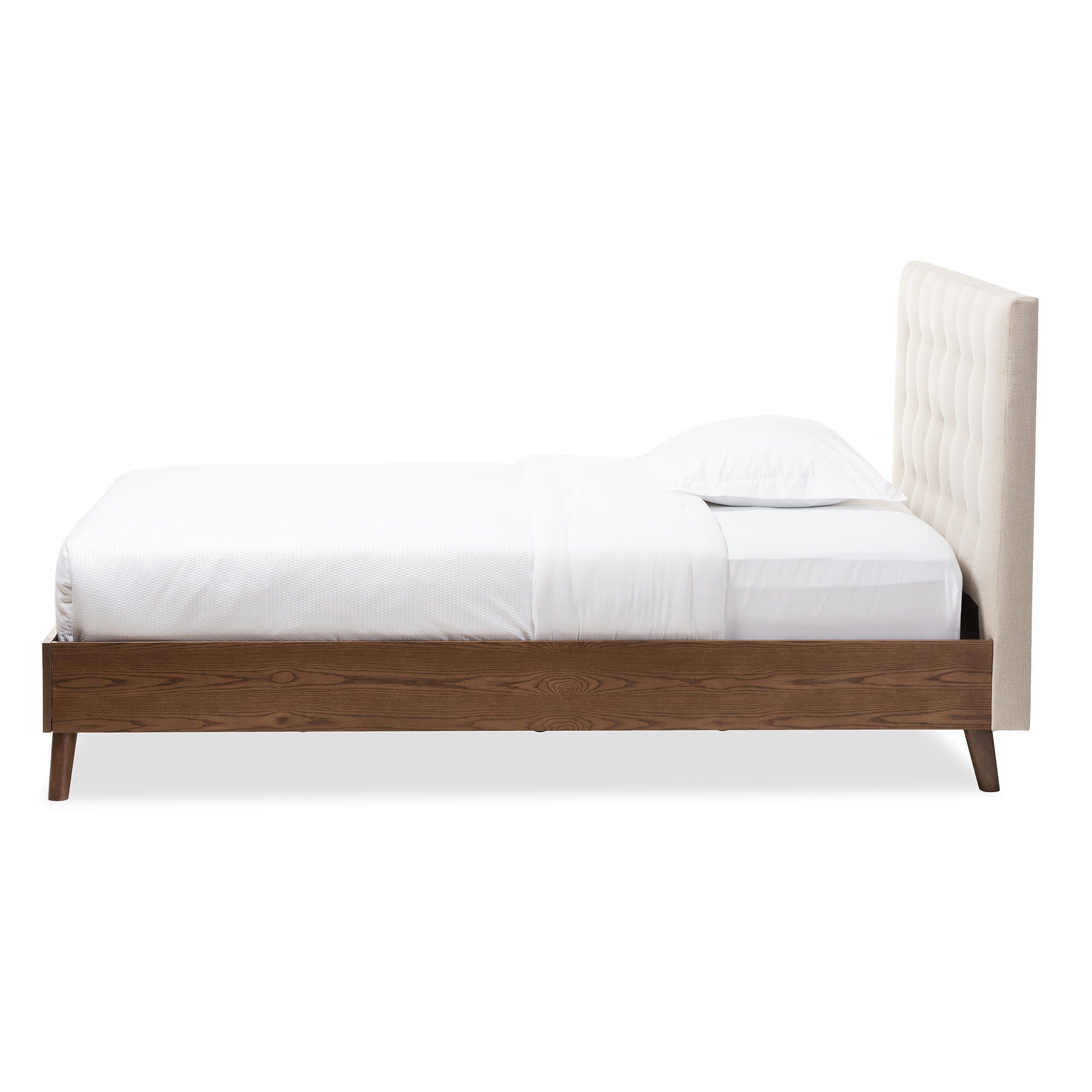 Alinia Queen Midcentury Retro Modern Upholstered Platform Bed, , large