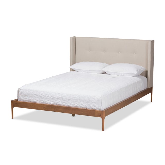 Brooklyn King Midcentury Modern Platform Bed, Light Beige