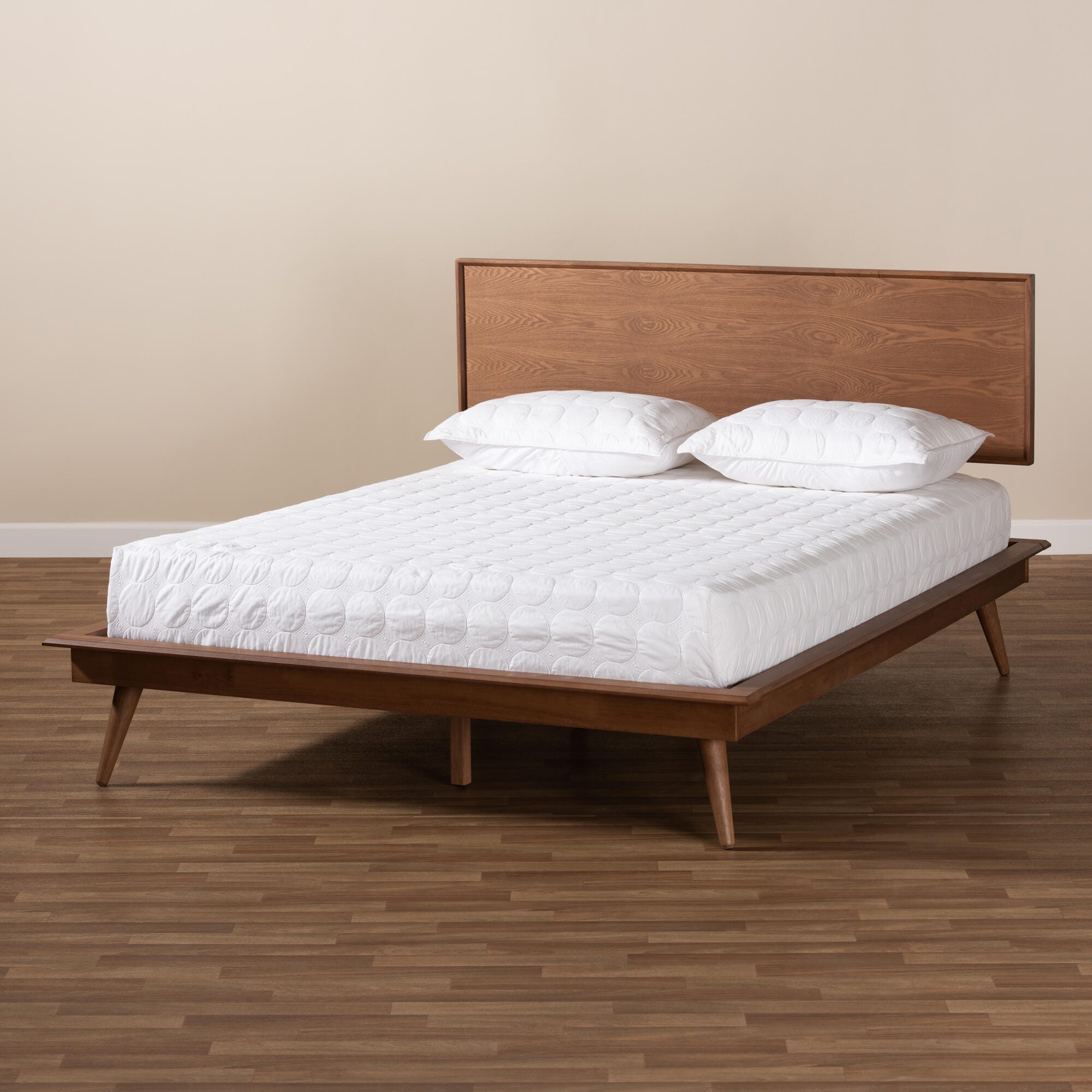 Karine Queen Midcentury Modern Platform Bed, Ash Walnut, large