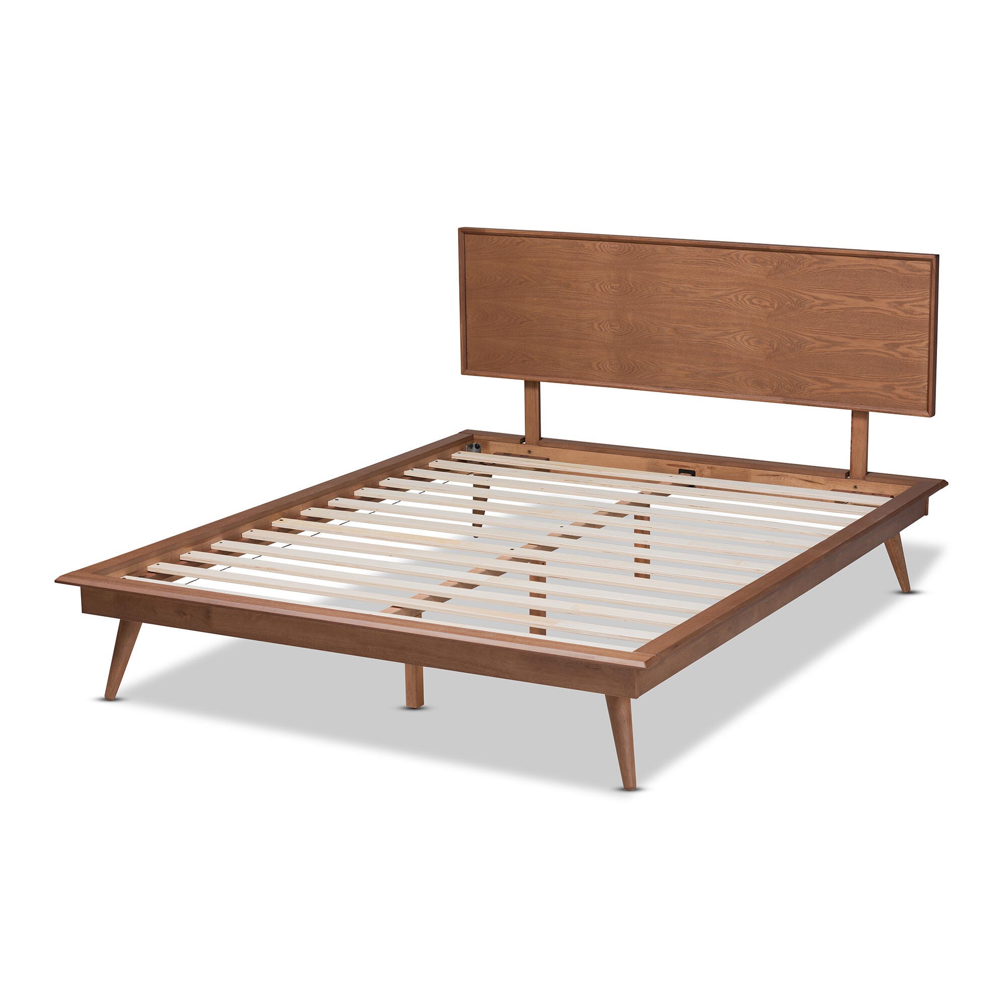 Karine King Midcentury Modern Platform Bed, Ash Walnut, large