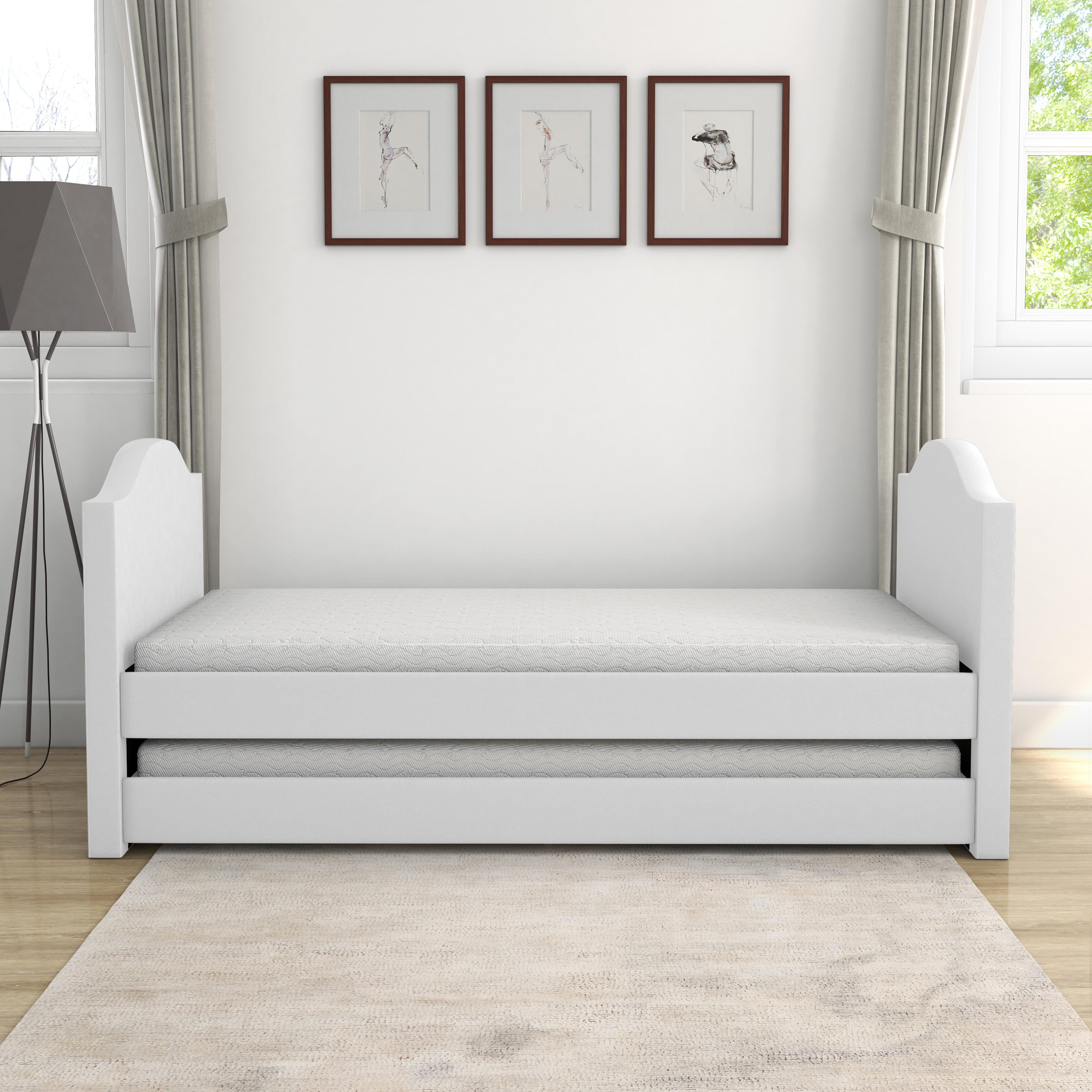 Boyd Sleep Paizlee Upholstered Faux Leather Daybed with Trundle, White, large