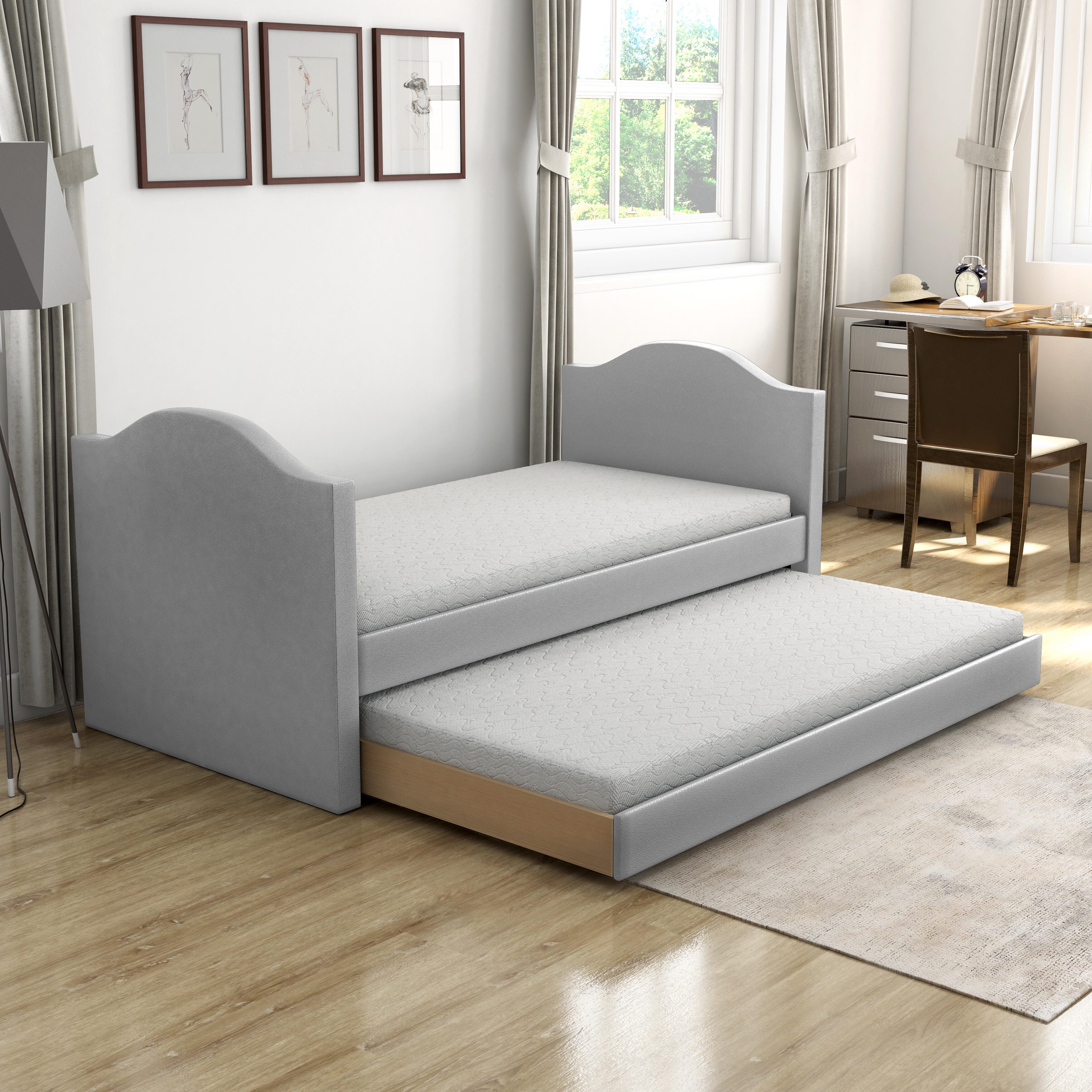 Boyd Sleep Paizlee Upholstered Faux Leather Daybed with Trundle, Gray, large