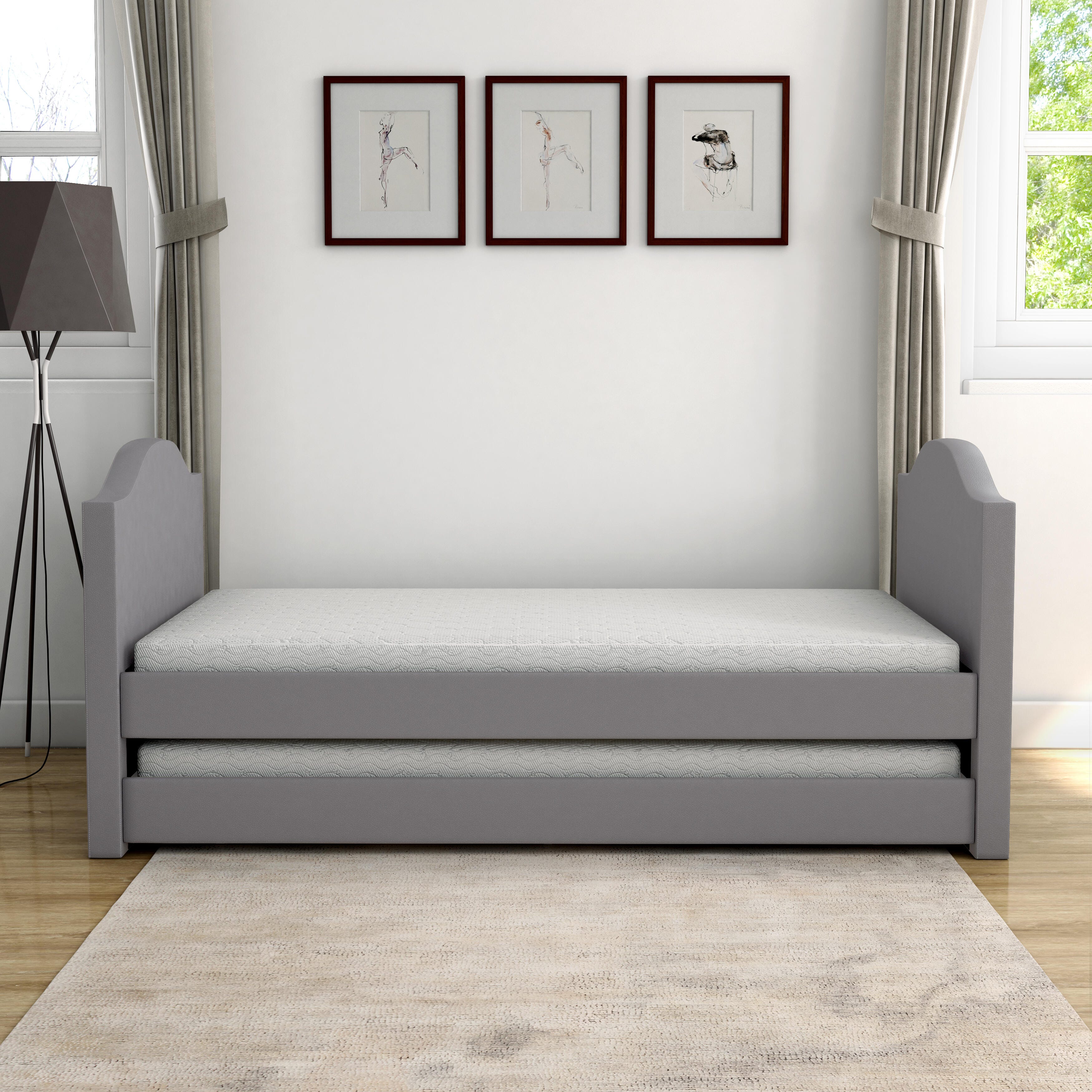 Boyd Sleep Paizlee Upholstered Faux Leather Daybed with Trundle, Gray, large