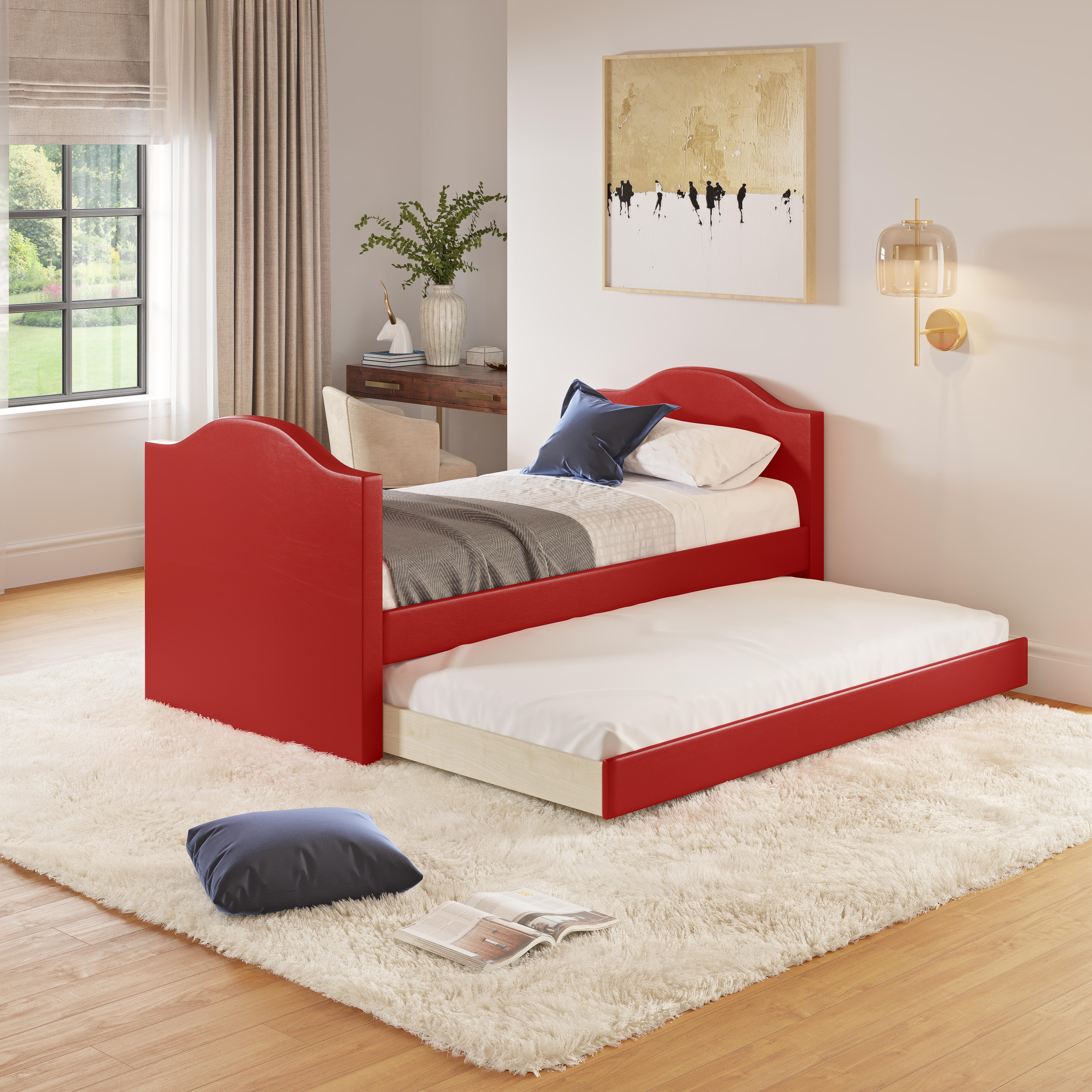 Boyd Sleep Paizlee Upholstered Faux Leather Daybed with Trundle, Red, large