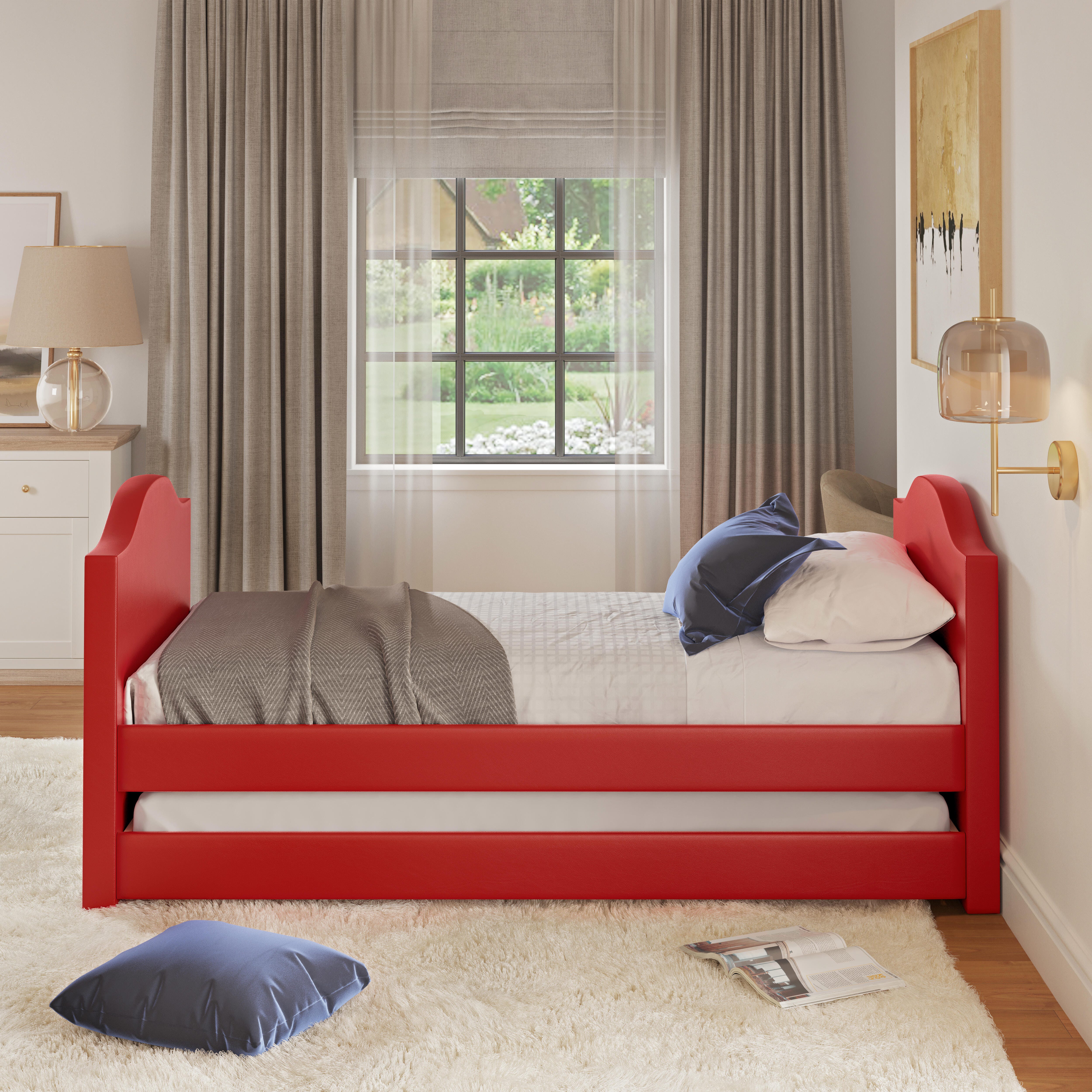 Boyd Sleep Paizlee Upholstered Faux Leather Daybed with Trundle, Red, large