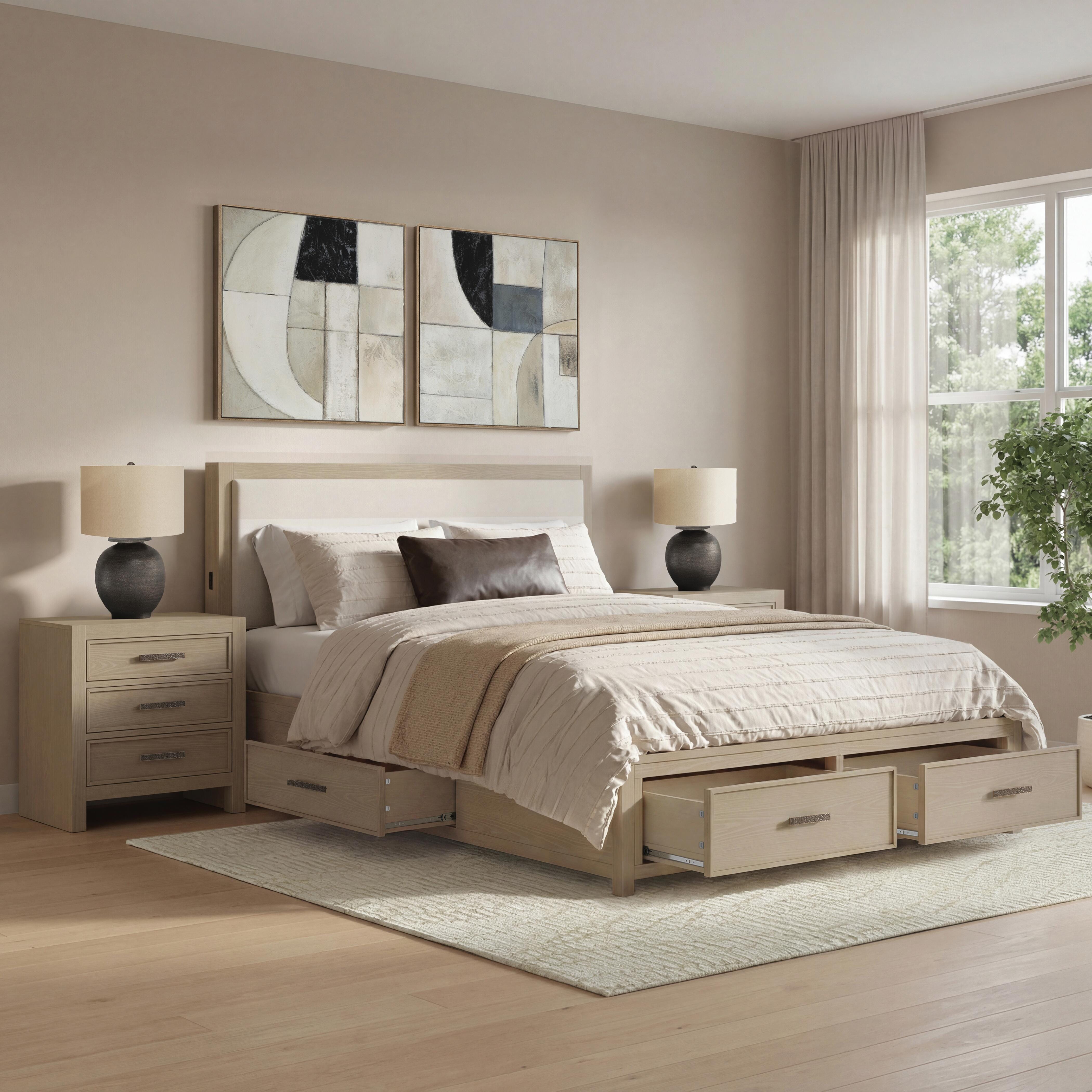 Calmoro California King Upholstered Bookcase Bed with 4 Storage