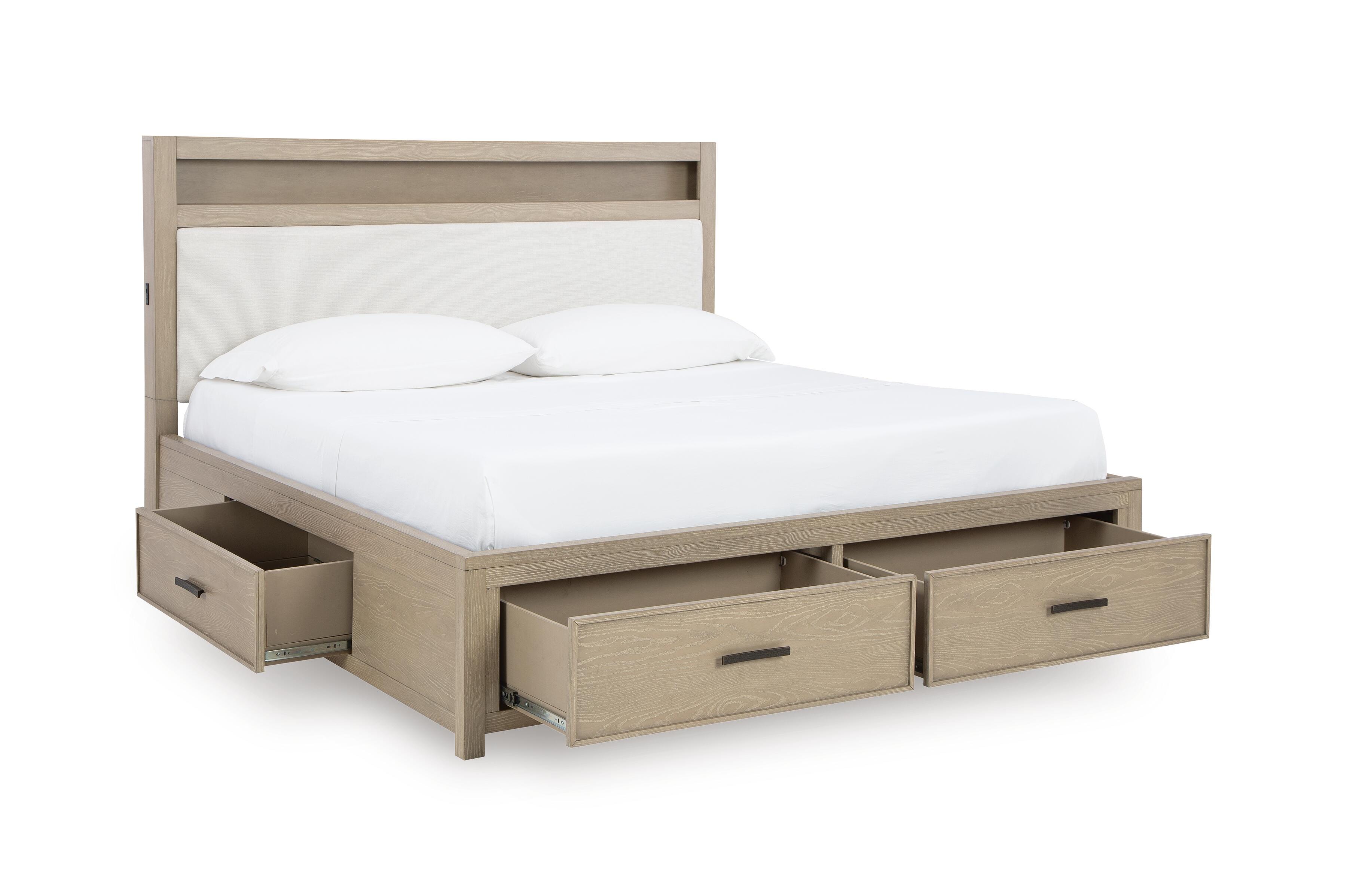 Calmoro Queen Bookcase Bed with Mirrored Dresser, Gray, large