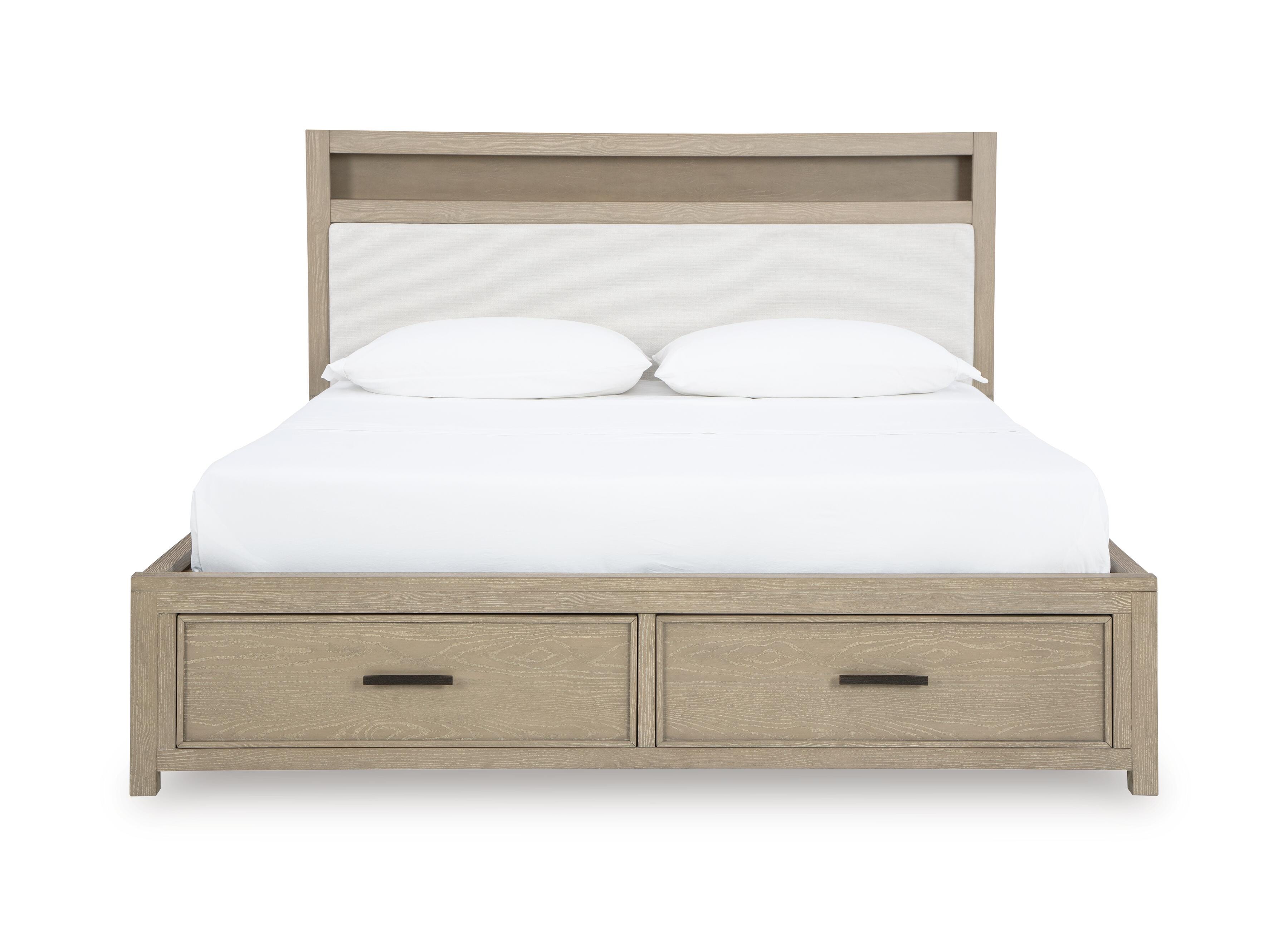 Calmoro Queen Bookcase Bed with Mirrored Dresser, Gray, large