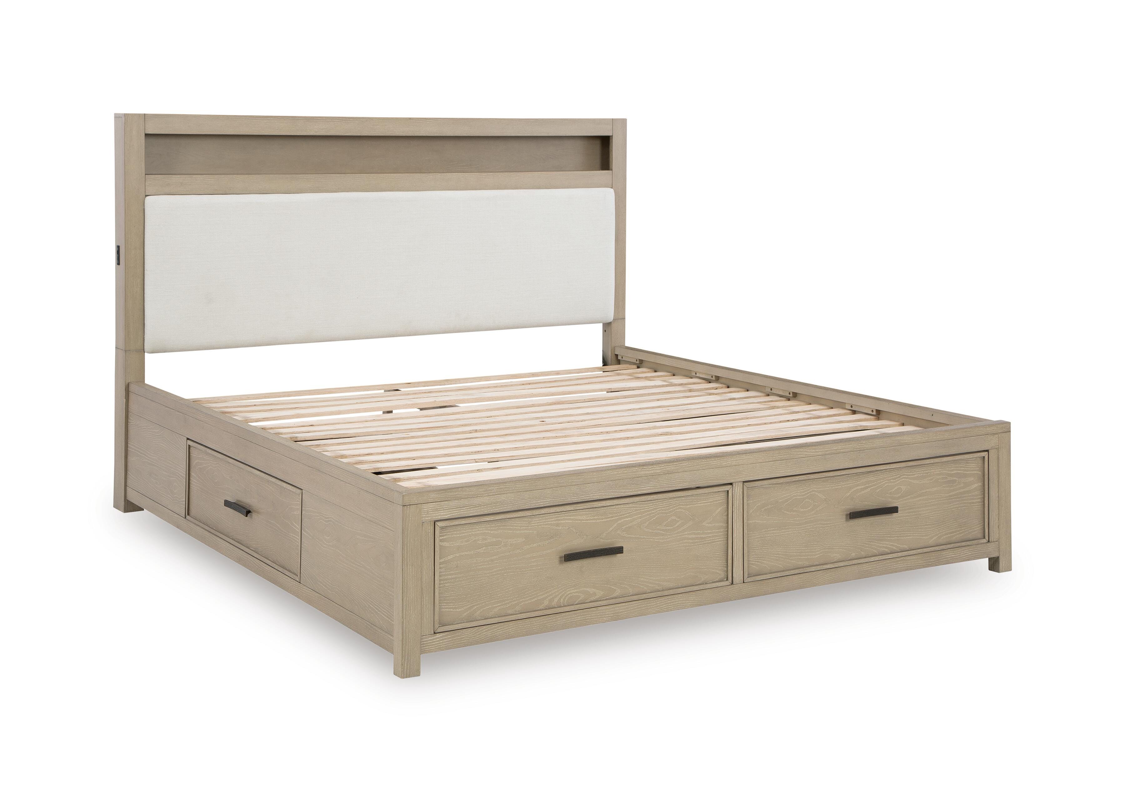 Calmoro Queen Bookcase Bed with Mirrored Dresser, Gray, large