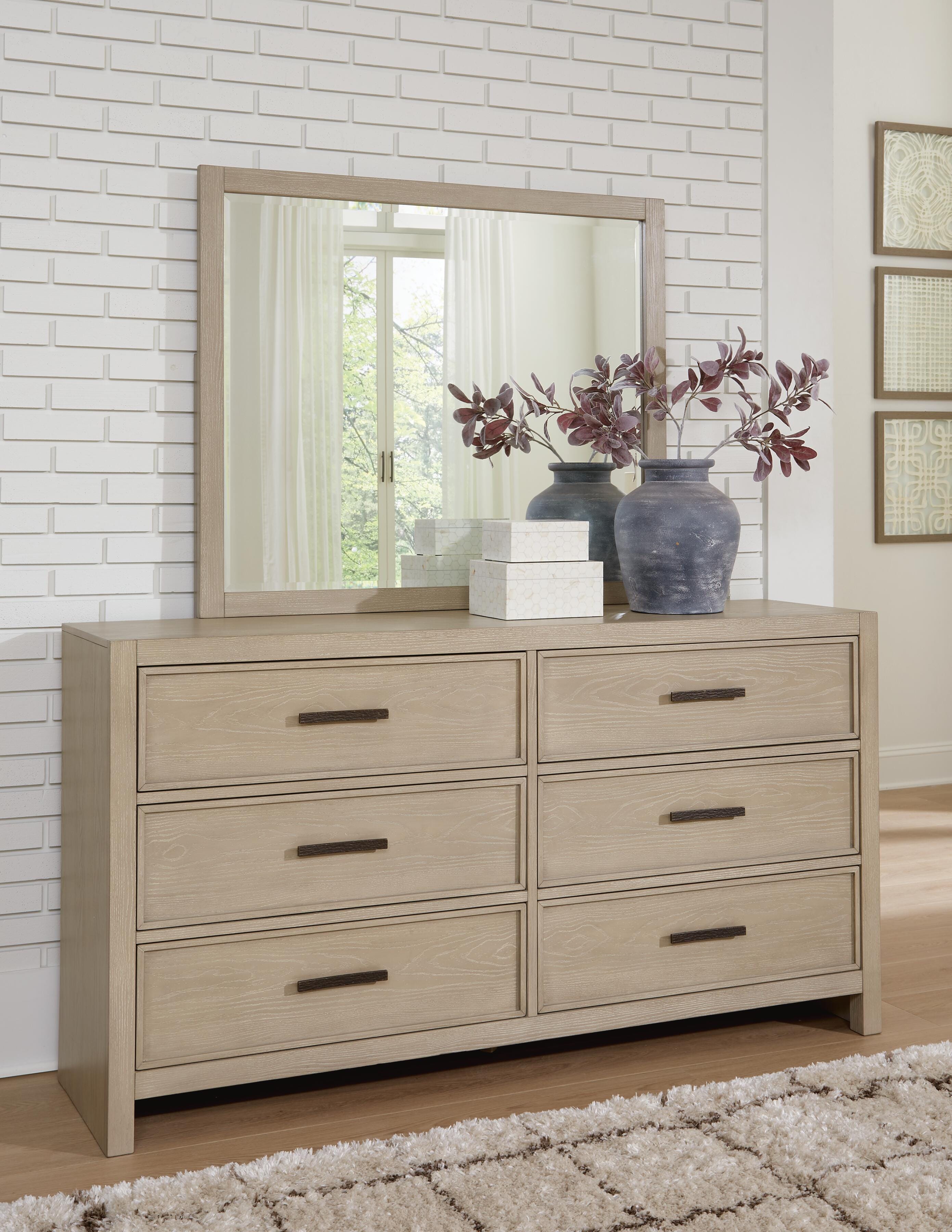 Calmoro King Bookcase Bed with Mirrored Dresser and Nightstand, Gray, large