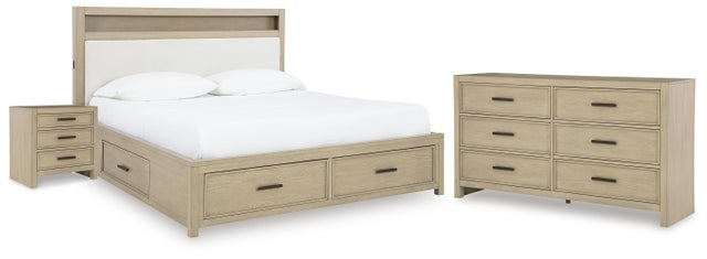 Calmoro Queen Bookcase Bed with Dresser and Nightstand