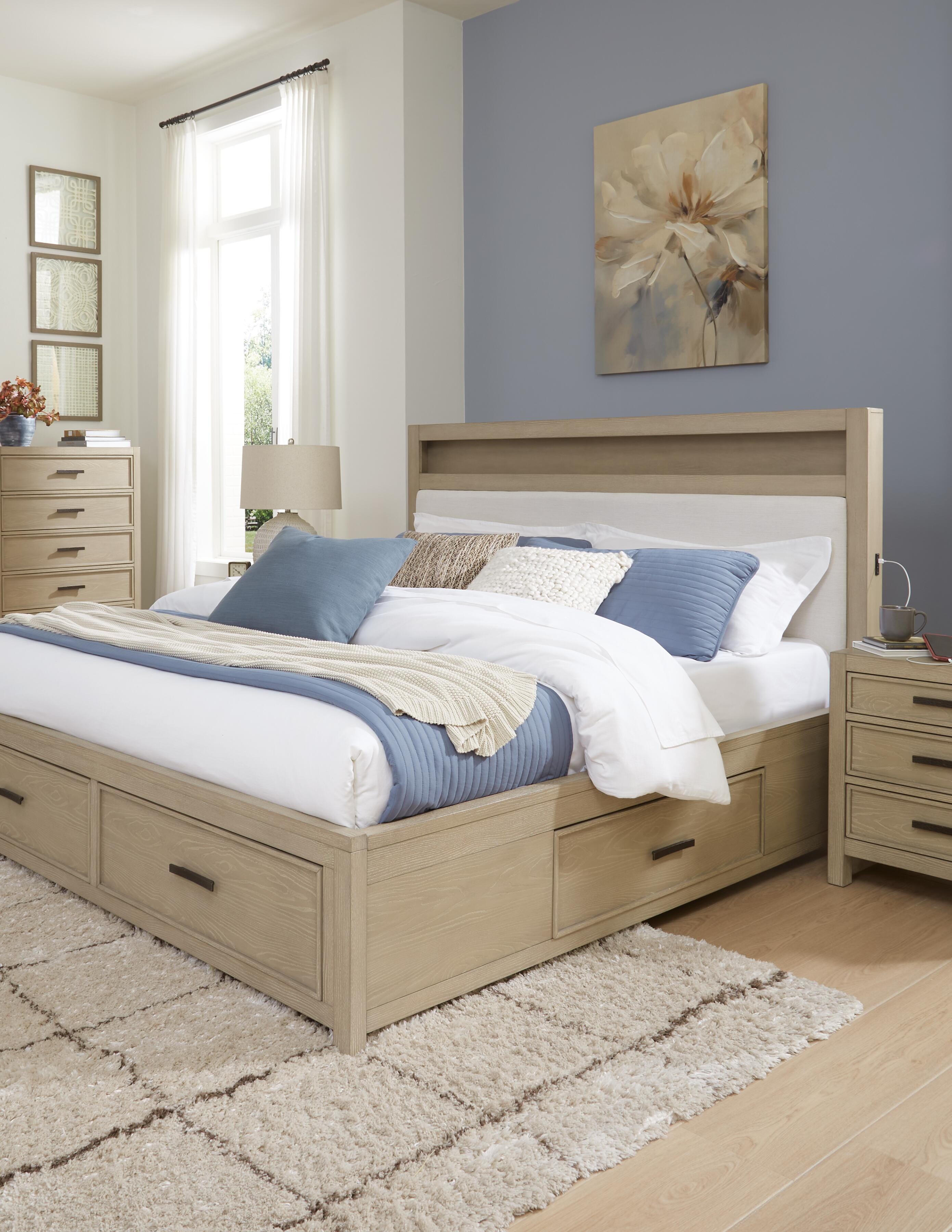 Calmoro Queen Bookcase Bed with Mirrored Dresser and Nightstand, Gray, large