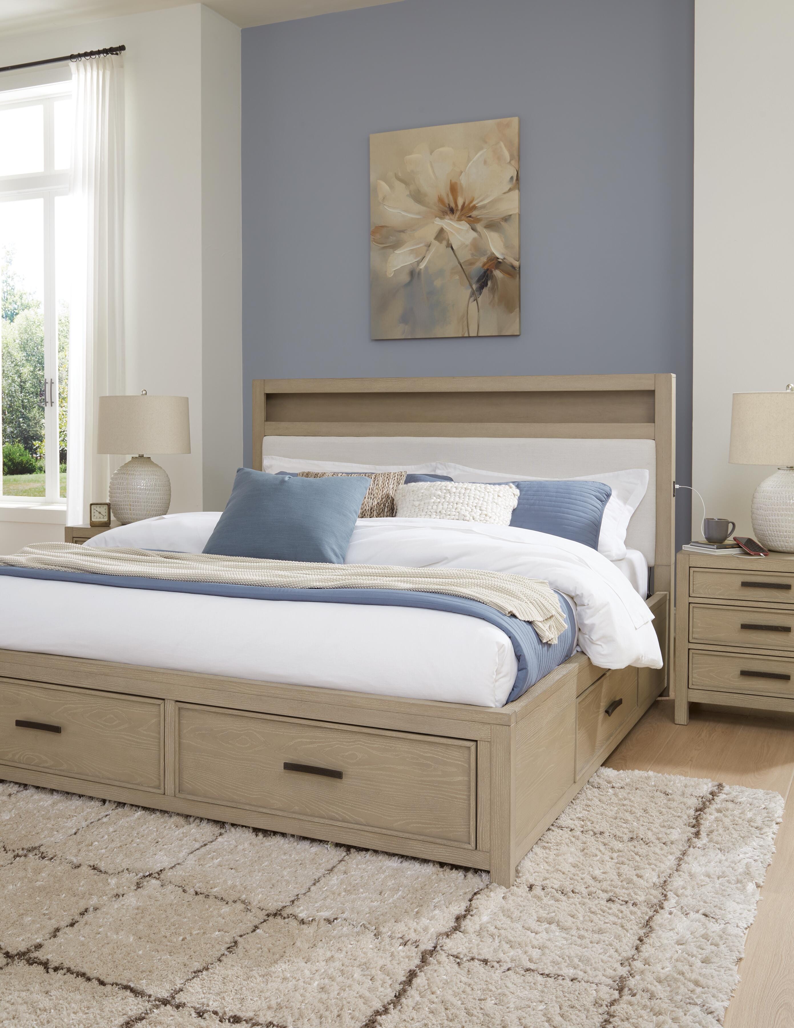 Calmoro Queen Bookcase Bed with Mirrored Dresser and 2 Nightstands
