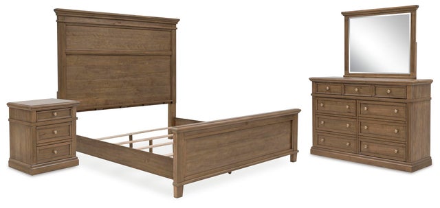 Mylarken King Panel Bed with Mirrored Dresser and Nightstand