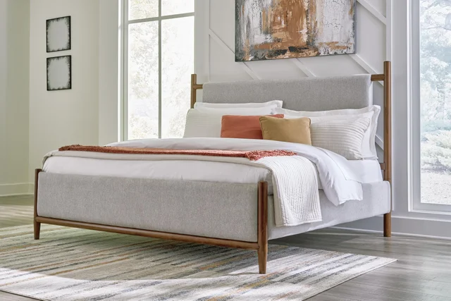 Ashley Lyncott King Upholstered Bed with Dresser, Brown Ashley Lyncott King Upholstered Bed with Dresser, Brown