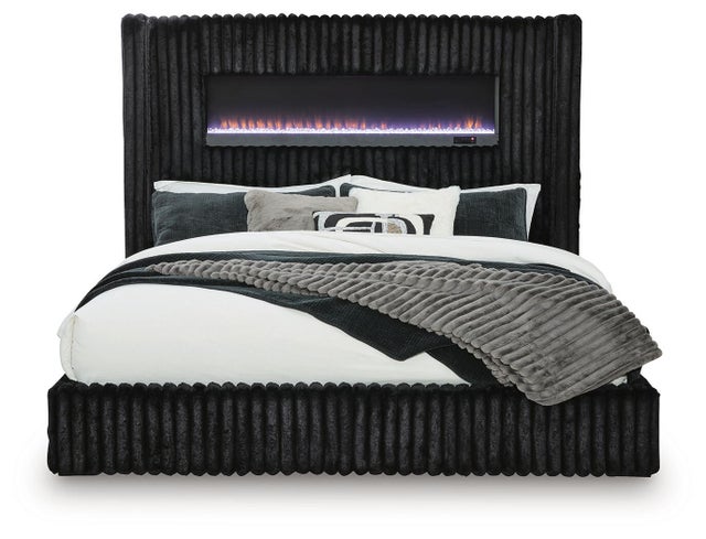 Agrander Queen Upholstered Bed with Fireplace and Wireless Audio