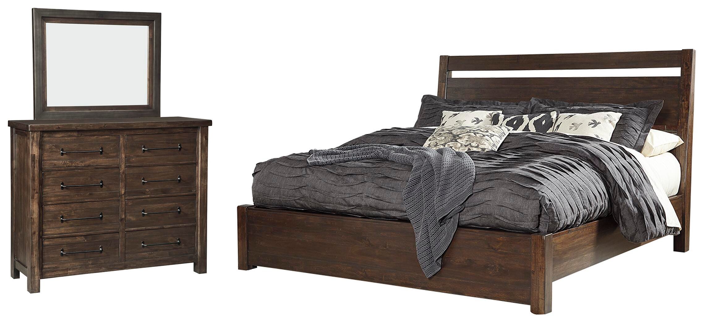 Starmore King Panel Bed with Mirrored Dresser, Brown, large